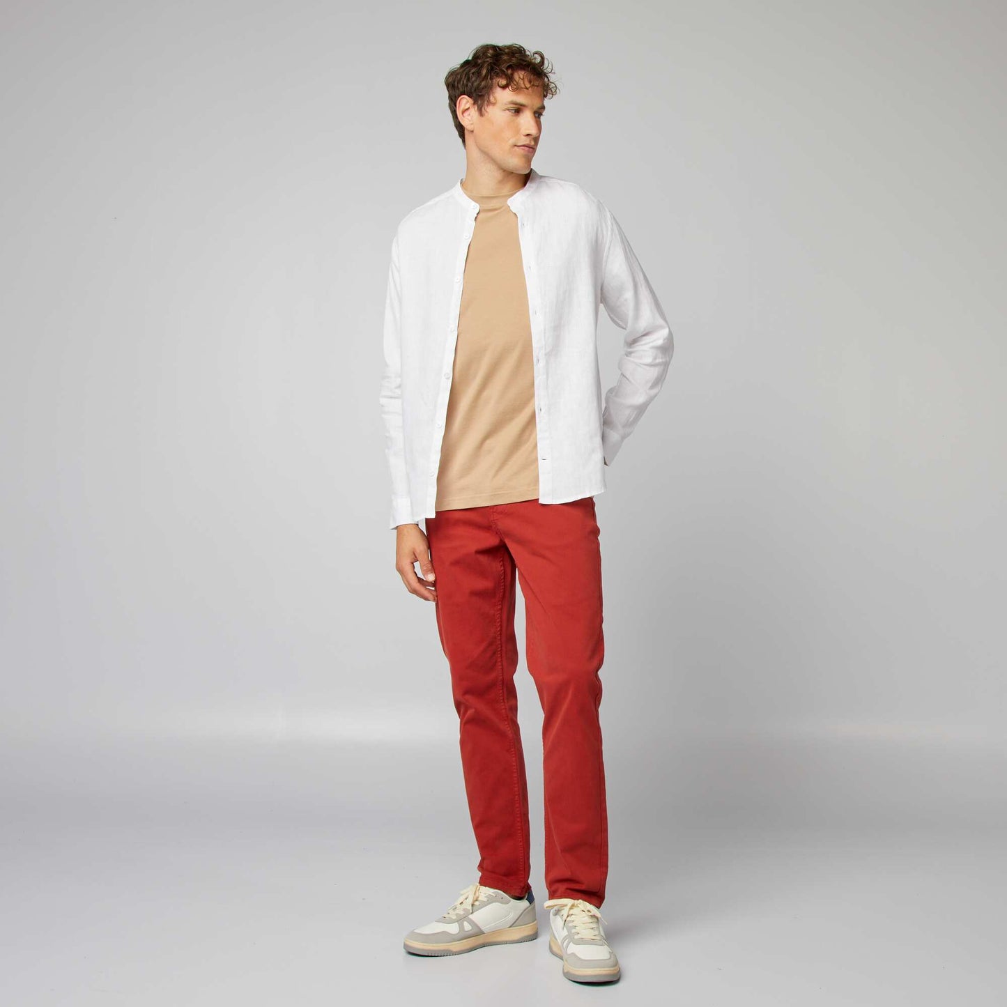 Plain mandarin collar shirt white