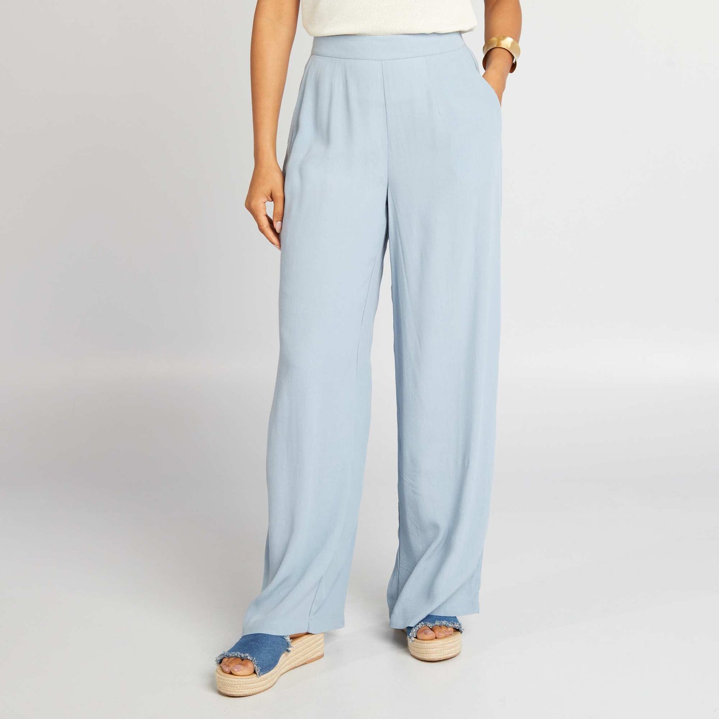 Crepe knit wide-leg trousers BLUE