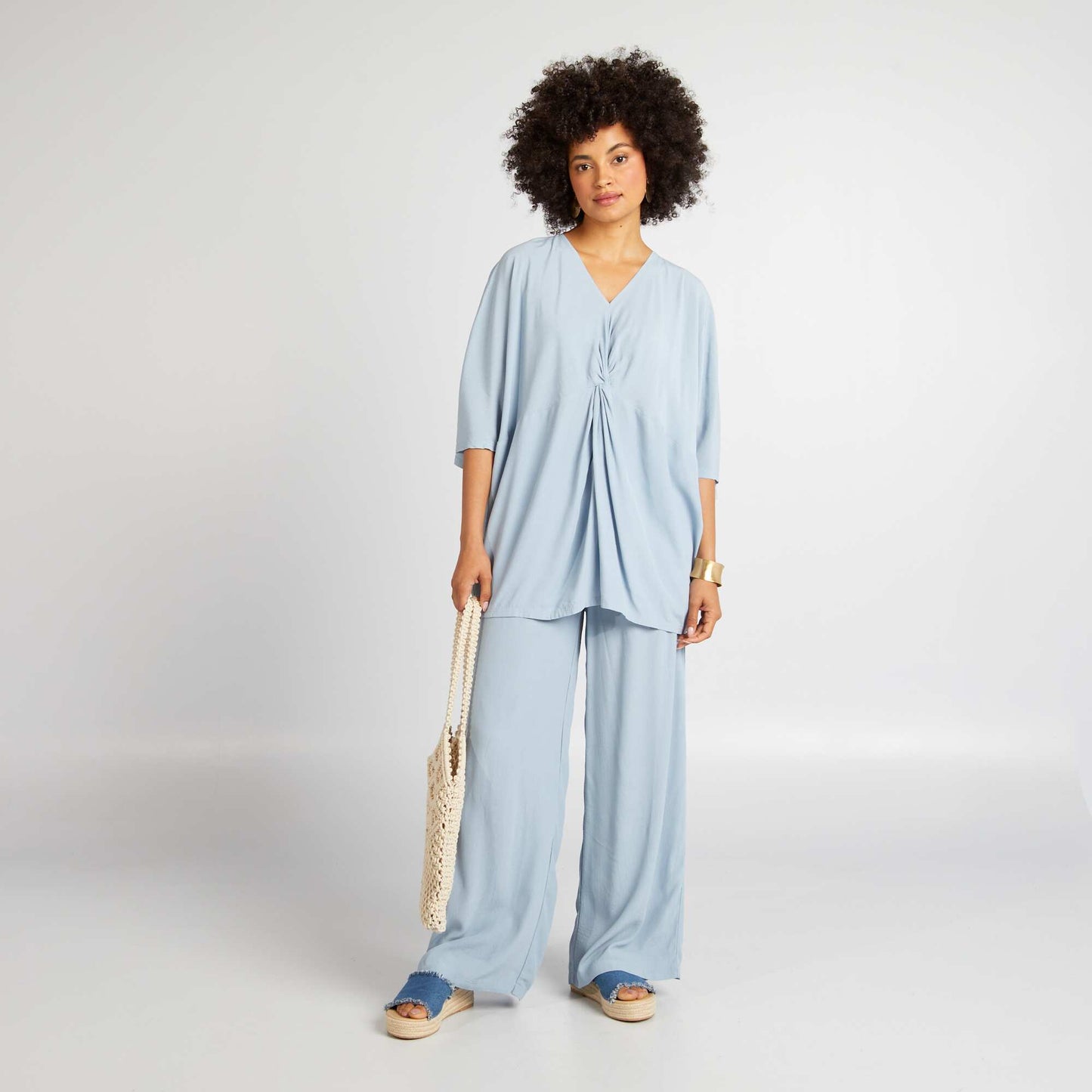 Crepe knit wide-leg trousers BLUE