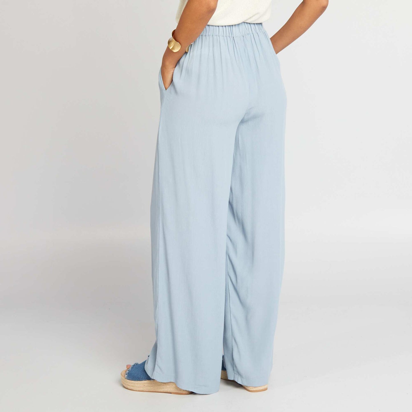 Crepe knit wide-leg trousers BLUE