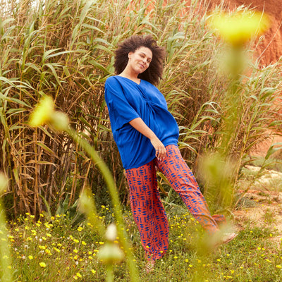 بنطلون كريب محبوك واسع الساقين BROWN