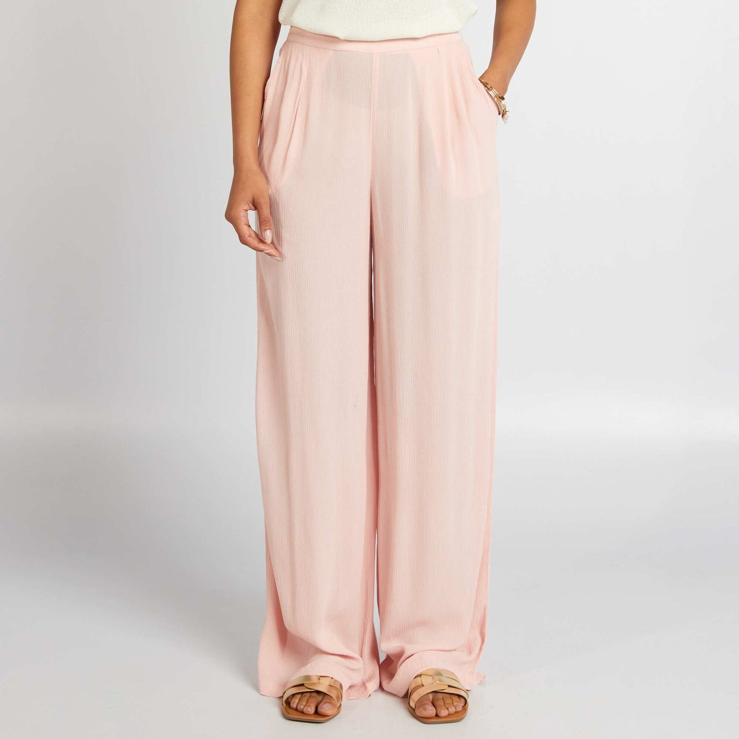 Crepe knit wide-leg trousers PINK