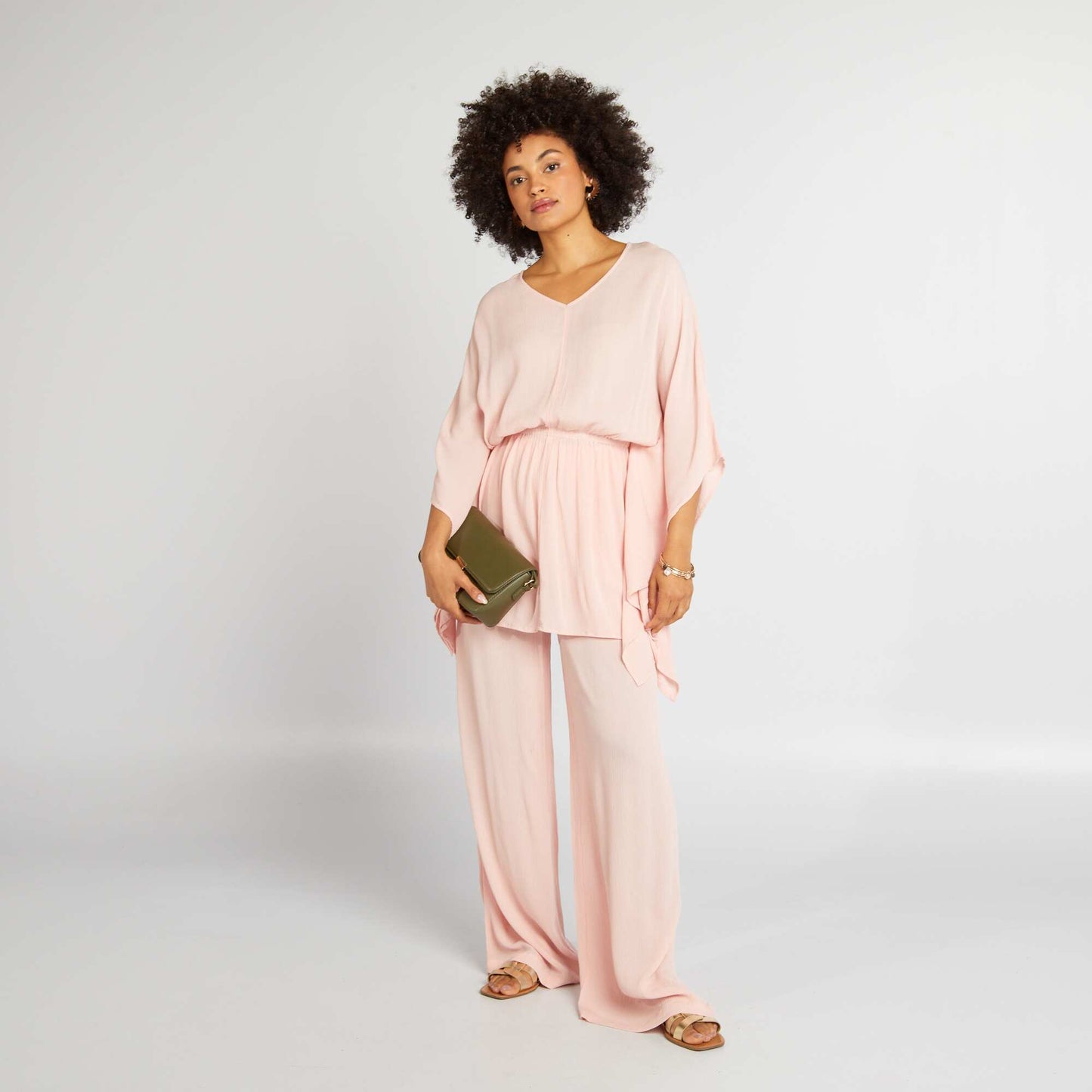 Crepe knit wide-leg trousers PINK