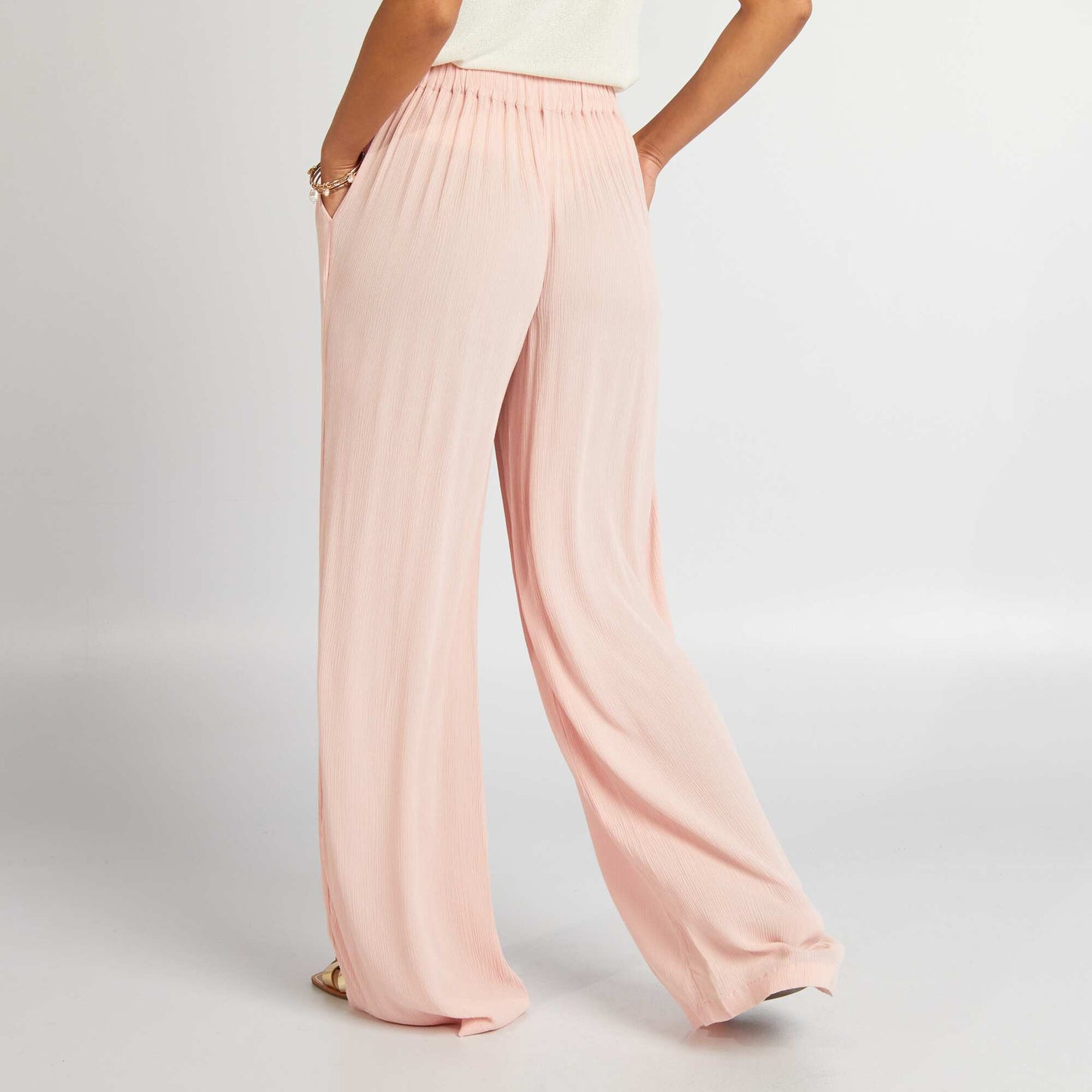 Crepe knit wide-leg trousers PINK