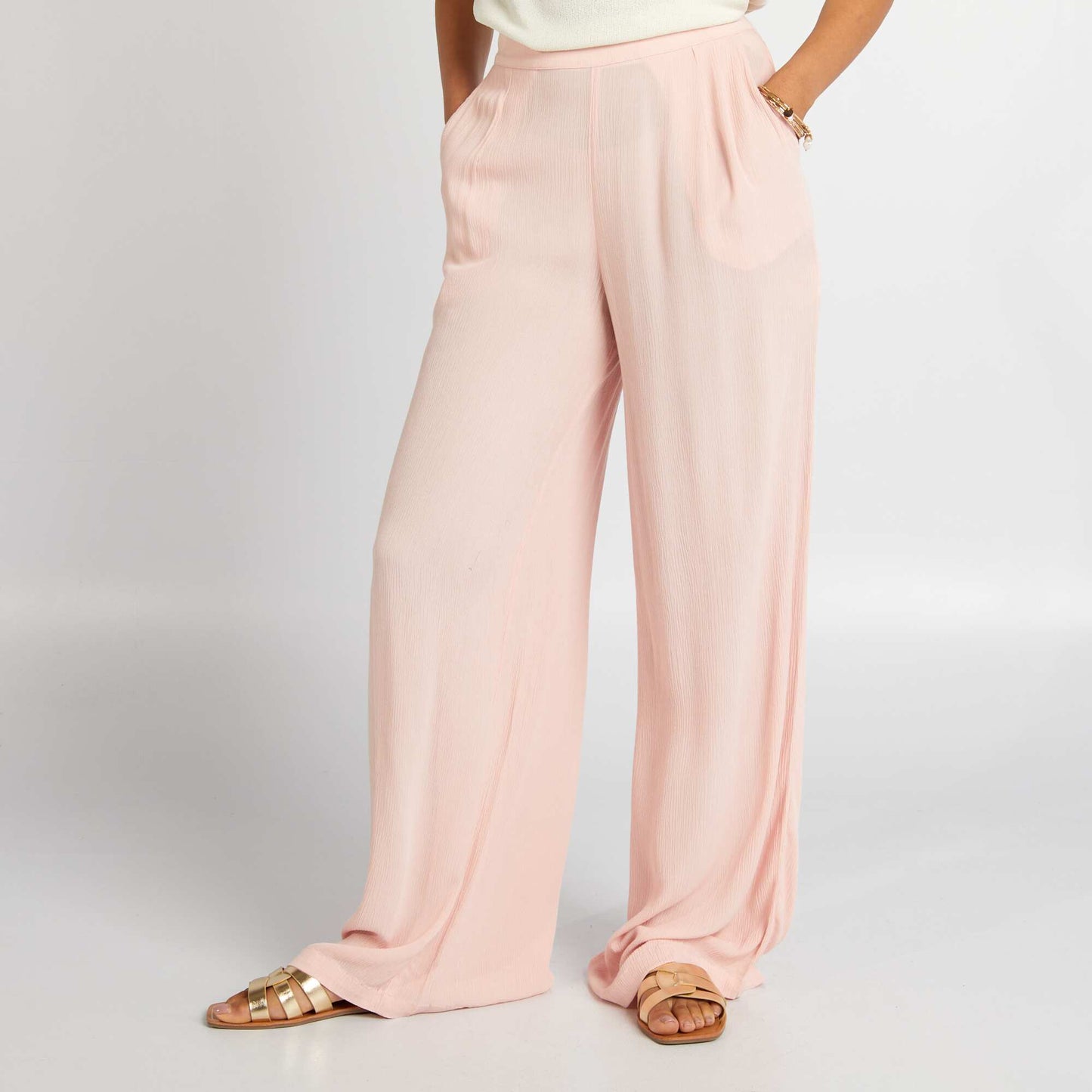 Crepe knit wide-leg trousers PINK