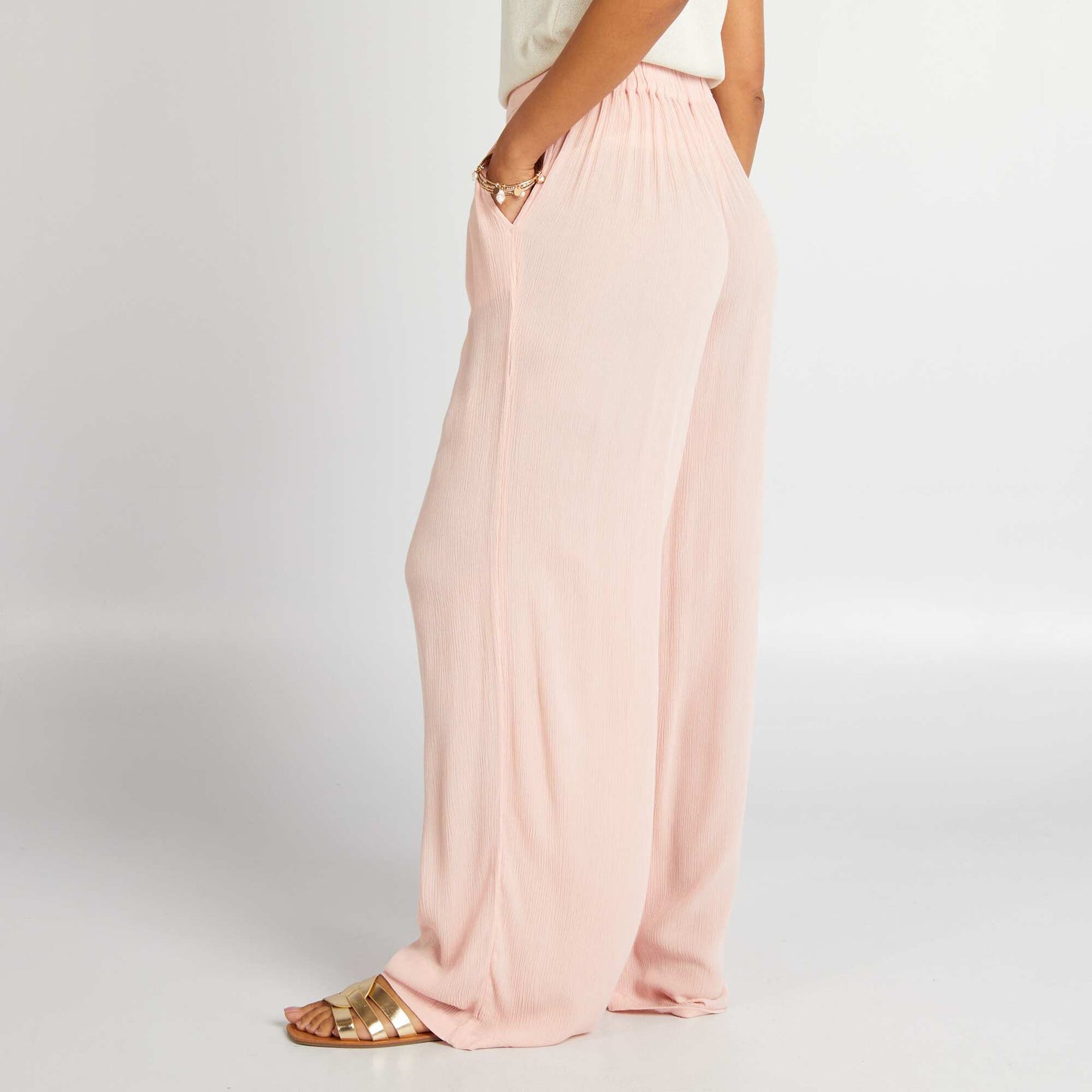 Crepe knit wide-leg trousers PINK