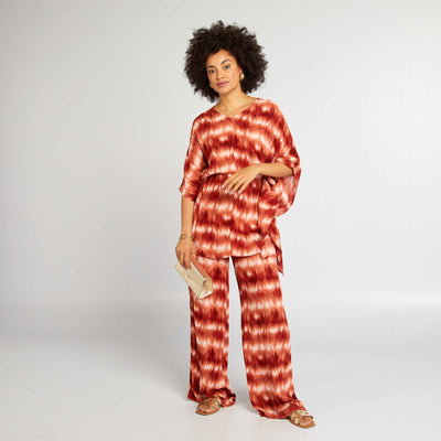 بنطلون كريب محبوك بساقين واسعتين وردي