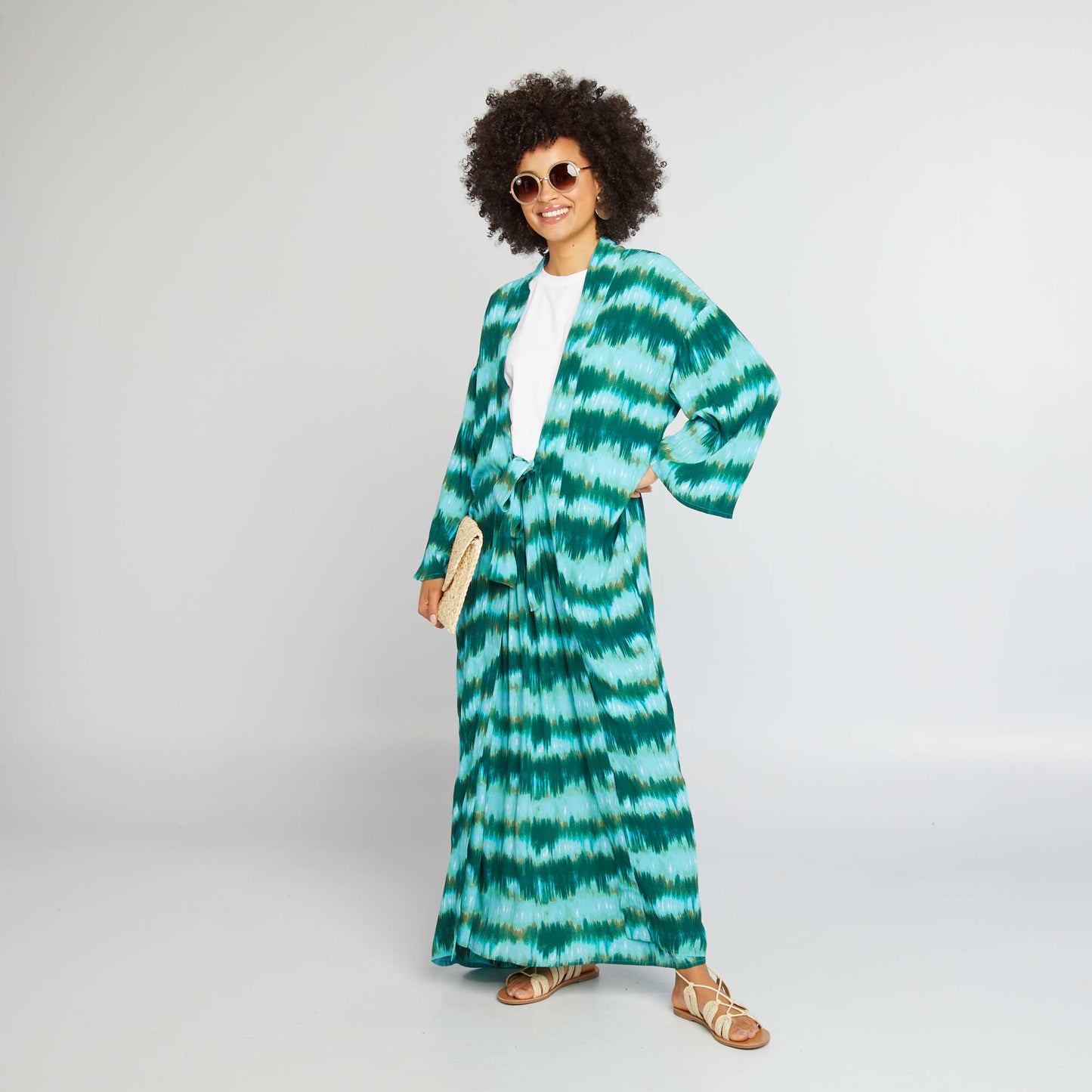 Flowing printed kimono GREEN