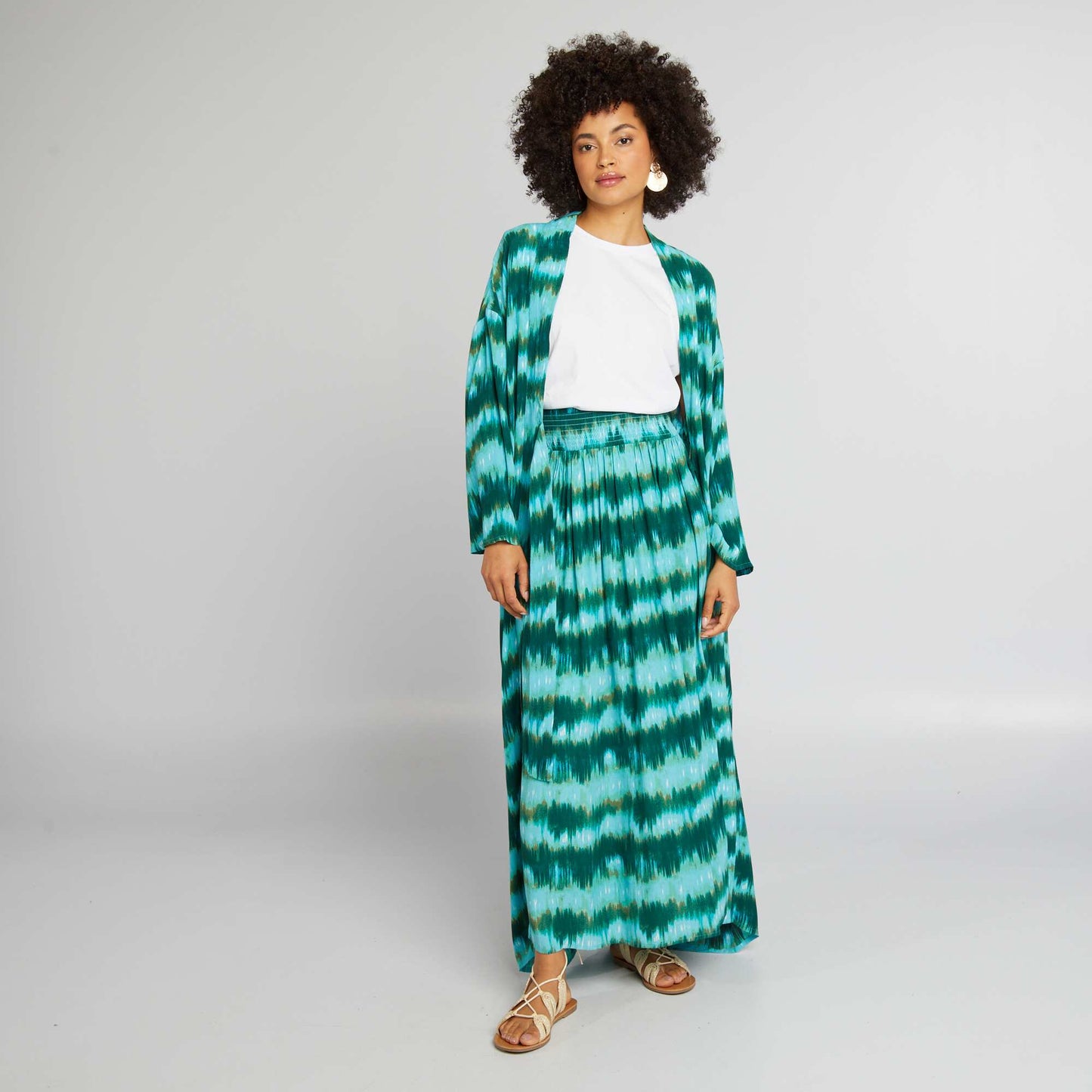 Flowing printed kimono GREEN