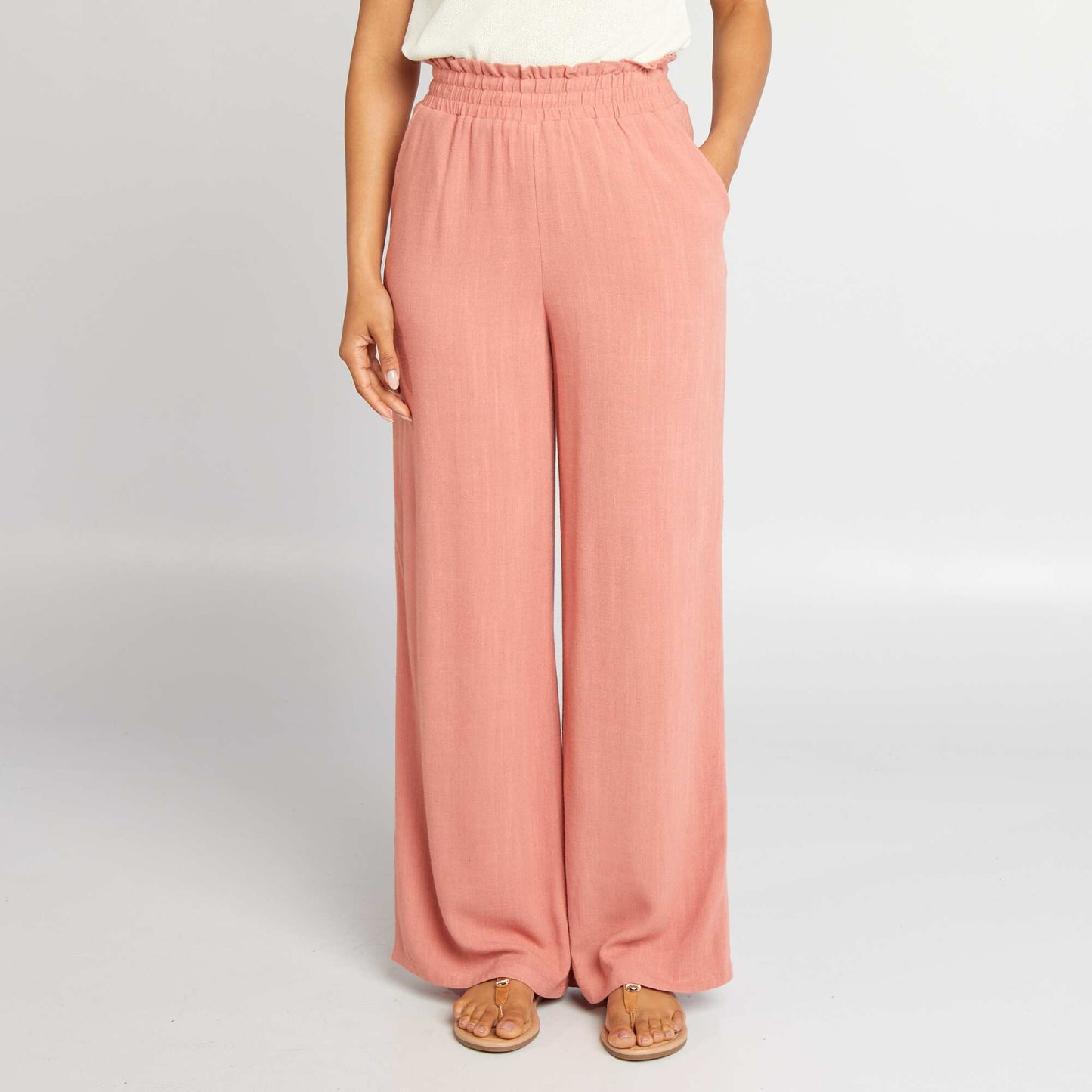 Wide-leg linen-blend trousers PINK