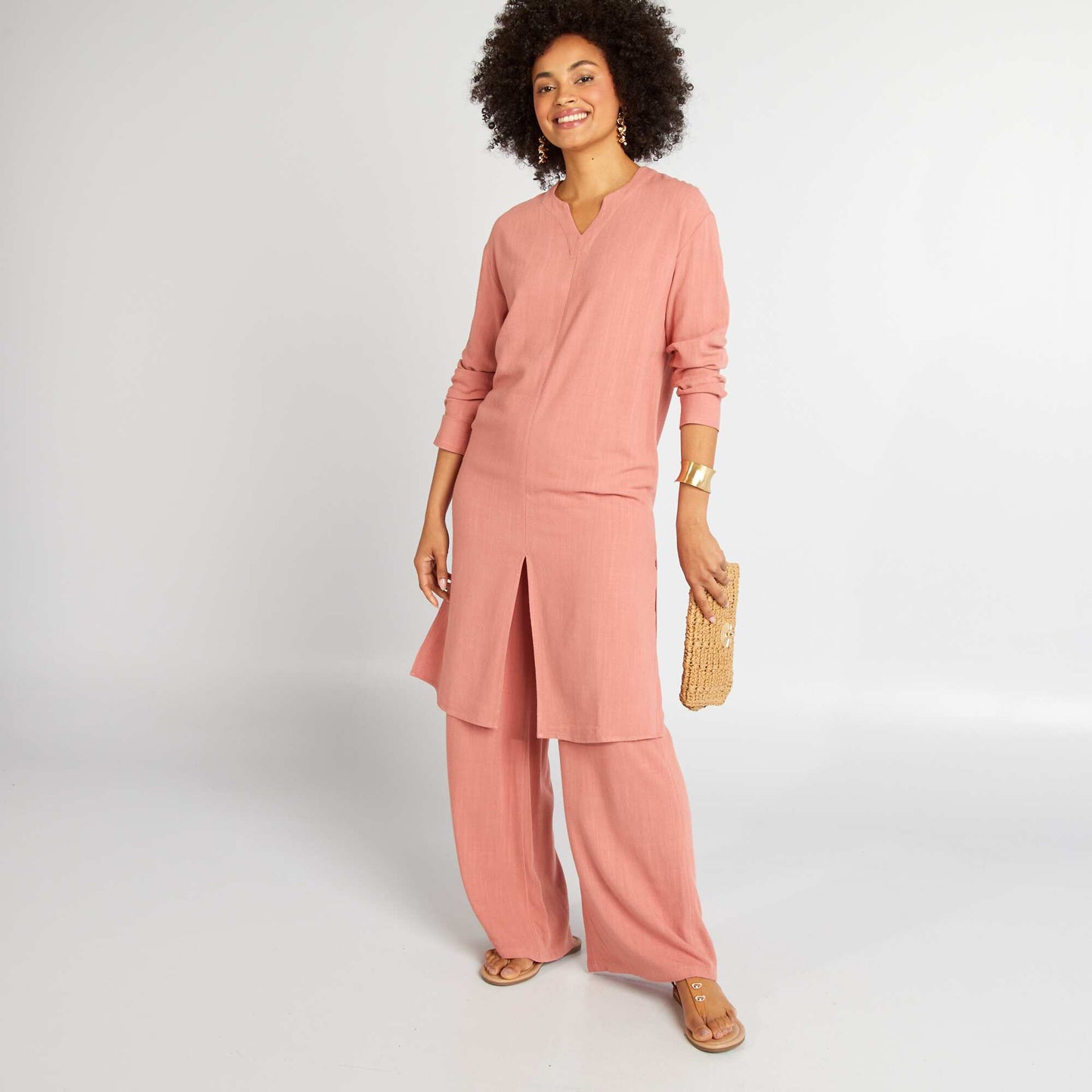 Wide-leg linen-blend trousers PINK