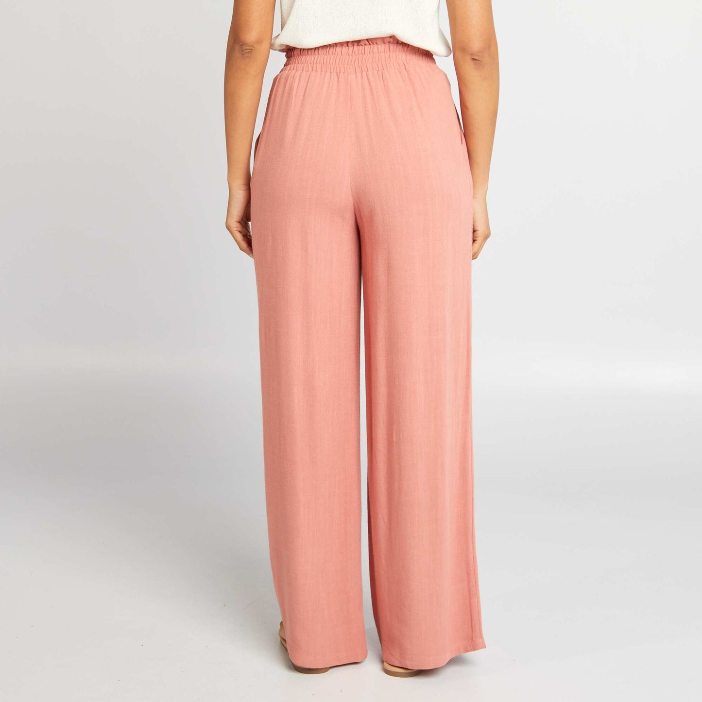 Wide-leg linen-blend trousers PINK