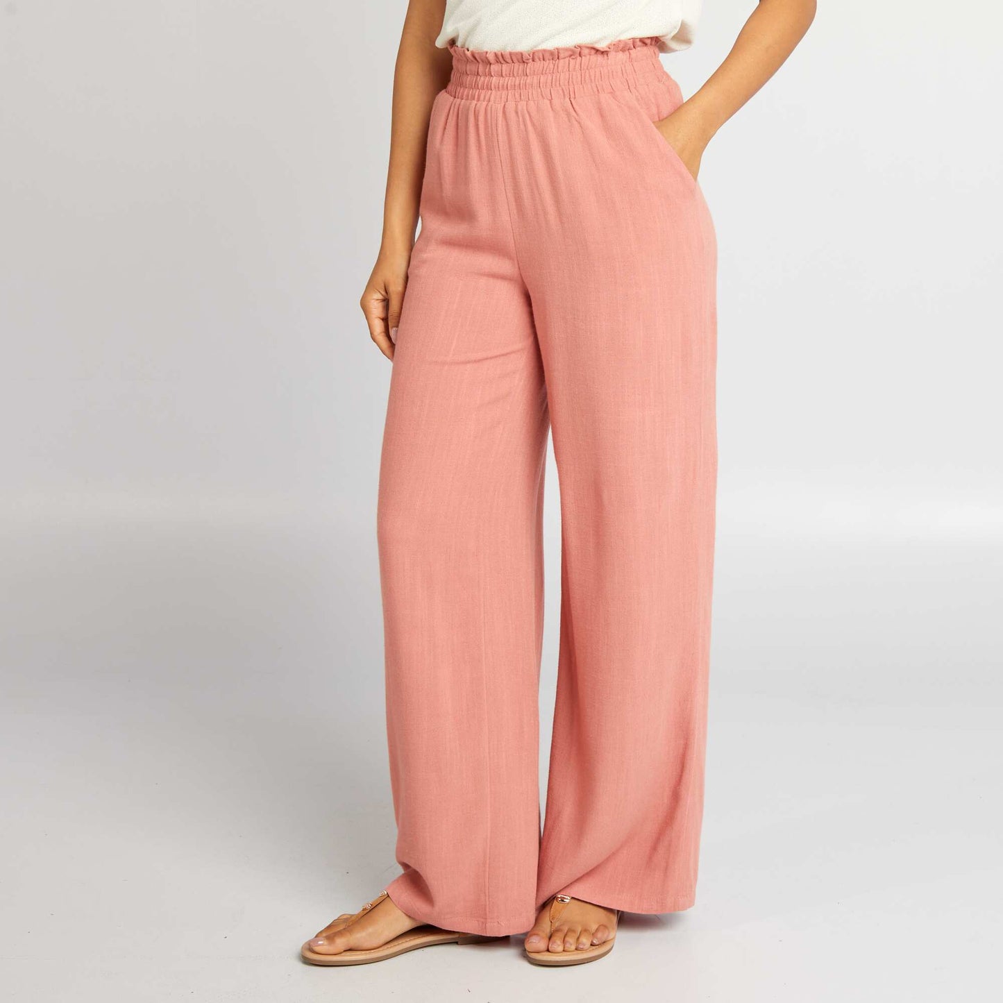 Wide-leg linen-blend trousers PINK