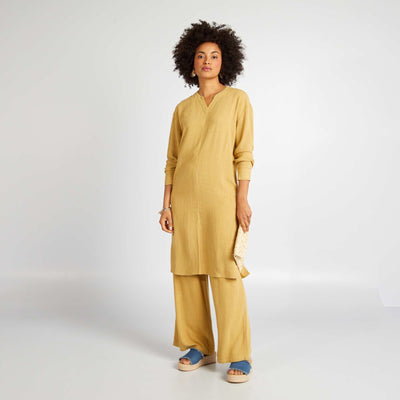 بنطلون عريض الساقين من مزيج الكتان باللون البرتقالي