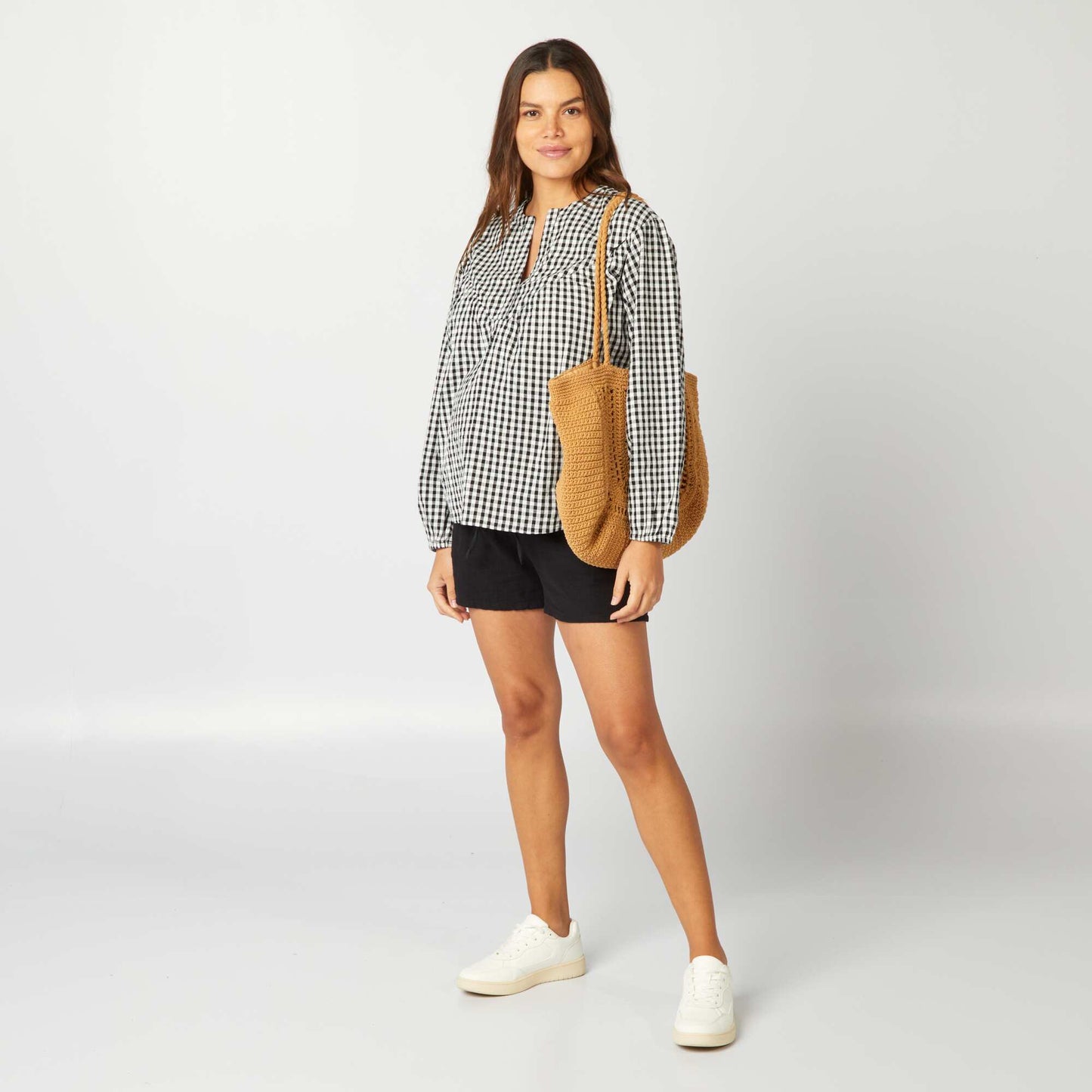 Gingham nursing blouse BLACK