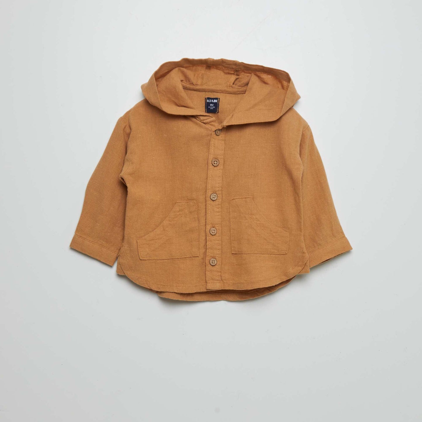 Hooded linen-blend shirt beige