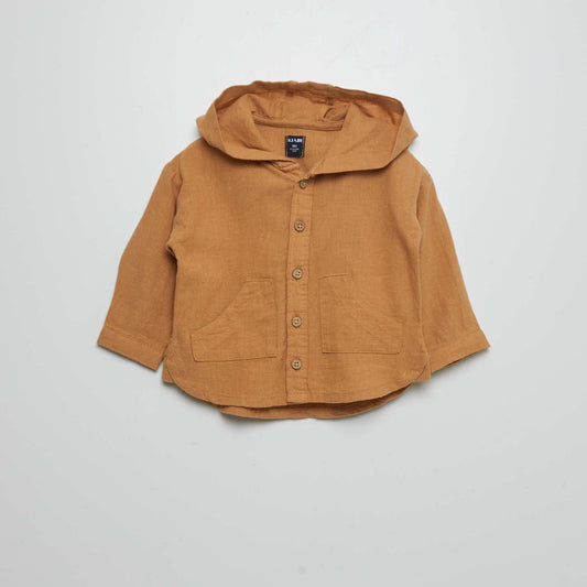 Hooded linen-blend shirt beige