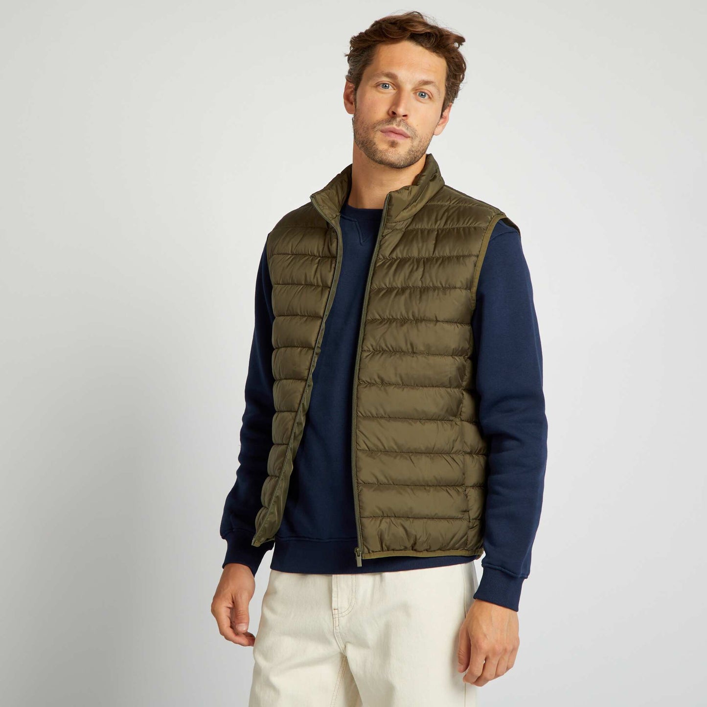 High-neck padded bodywarmer KHAKI