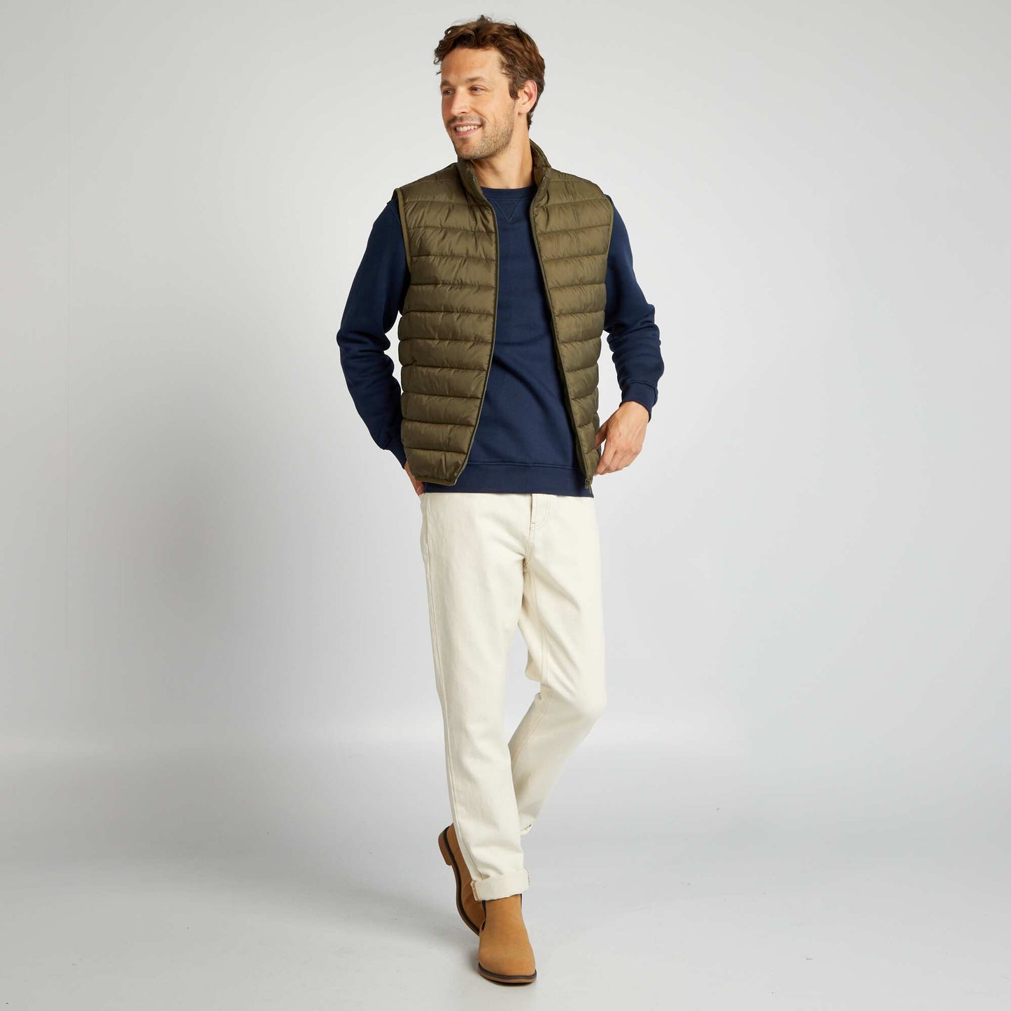 High-neck padded bodywarmer KHAKI