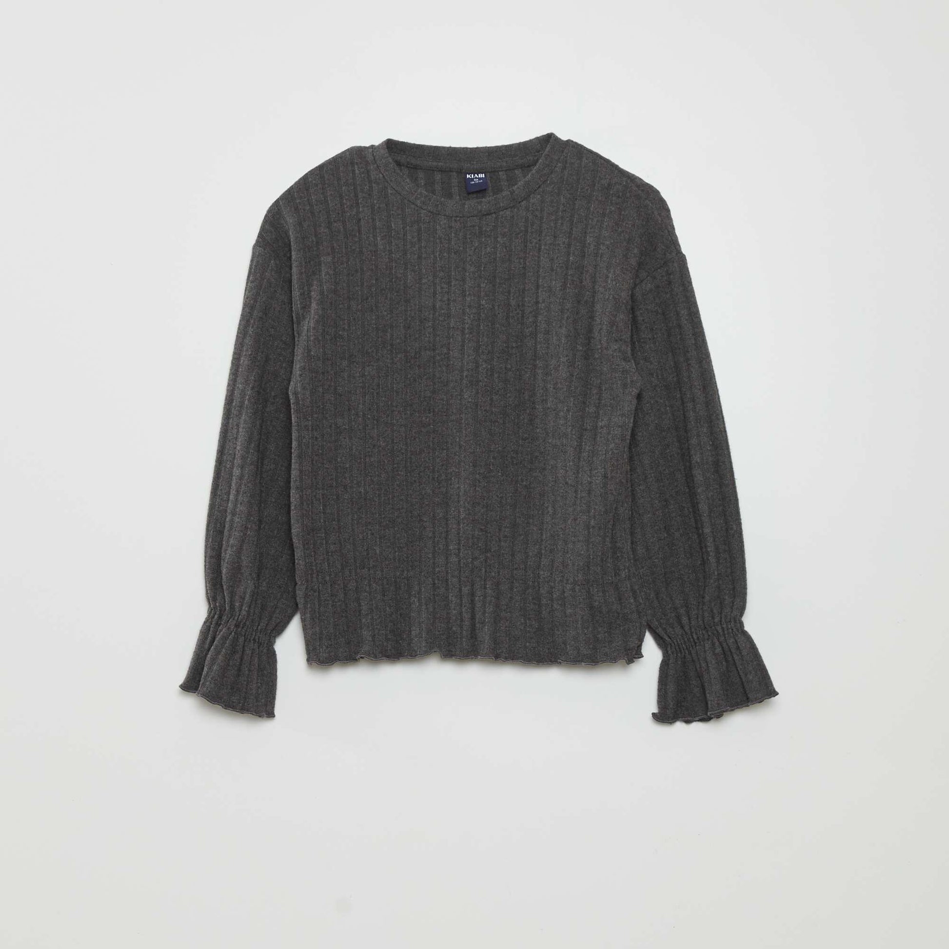 Ribbed T-shirt with ruffles GREY
