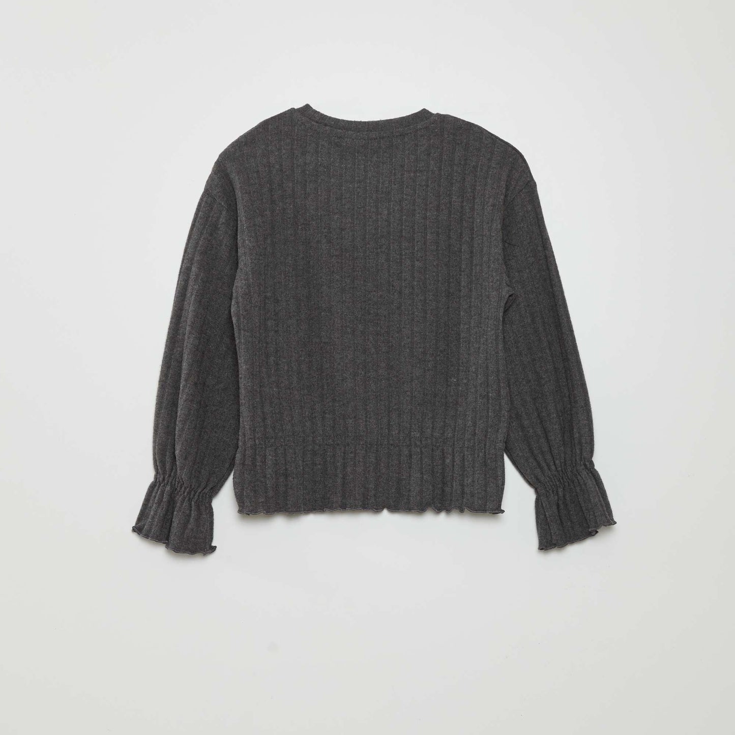 Ribbed T-shirt with ruffles GREY
