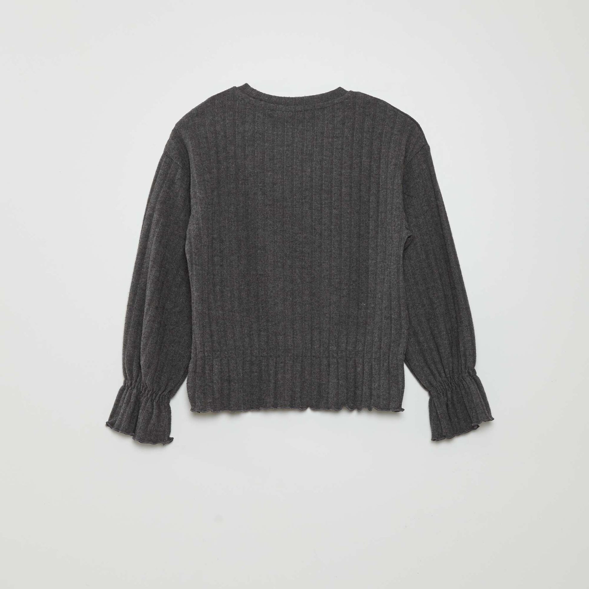 Ribbed T-shirt with ruffles GREY