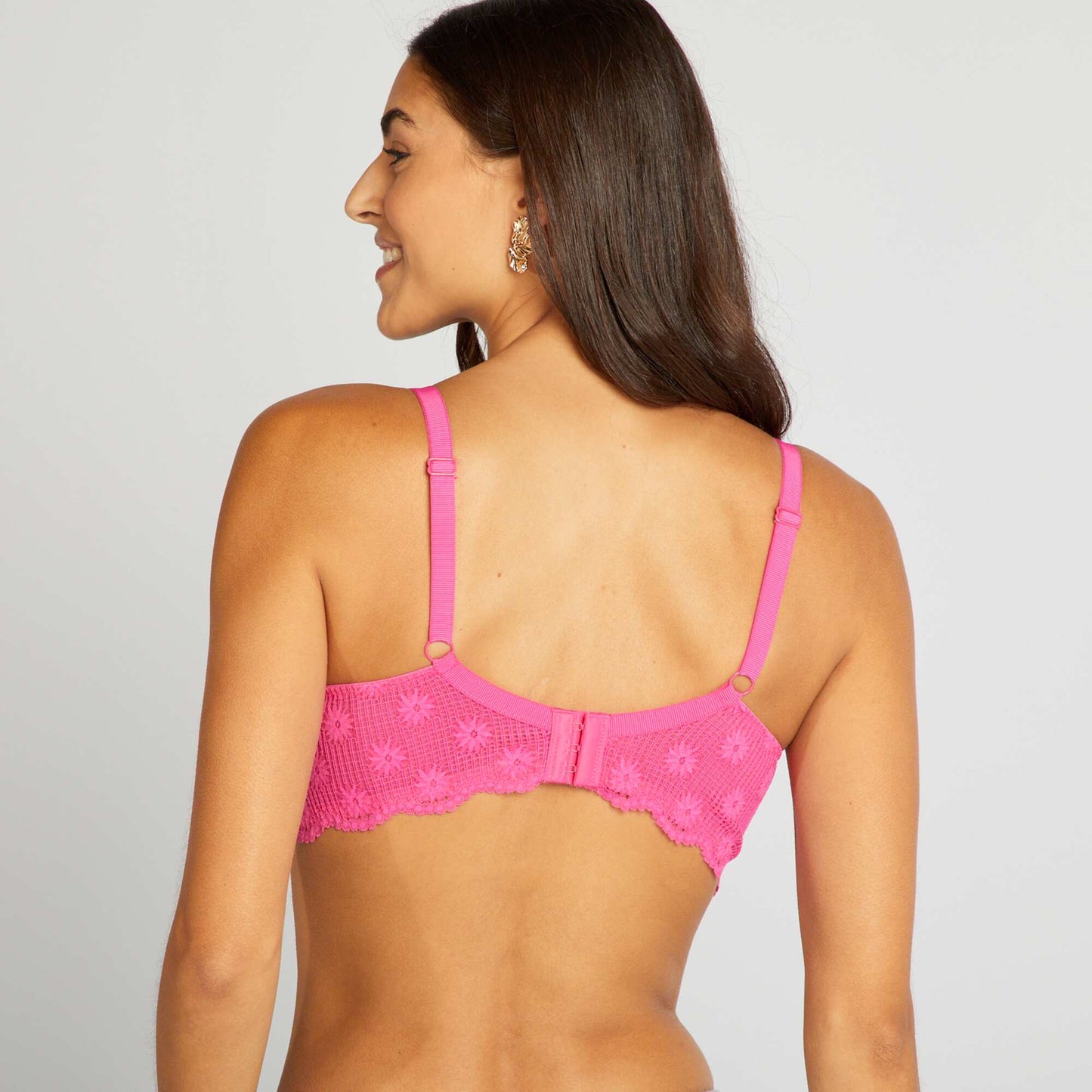 Full coverage demi-cup bra for D & E cups PINK