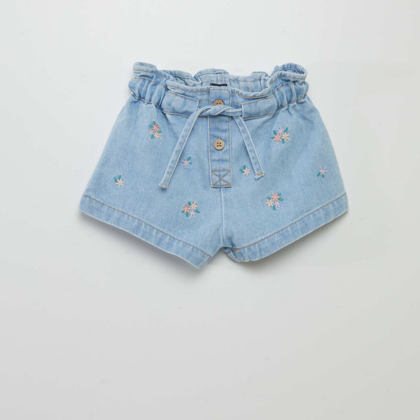 Denim shorts with embroidered flowers BLUE