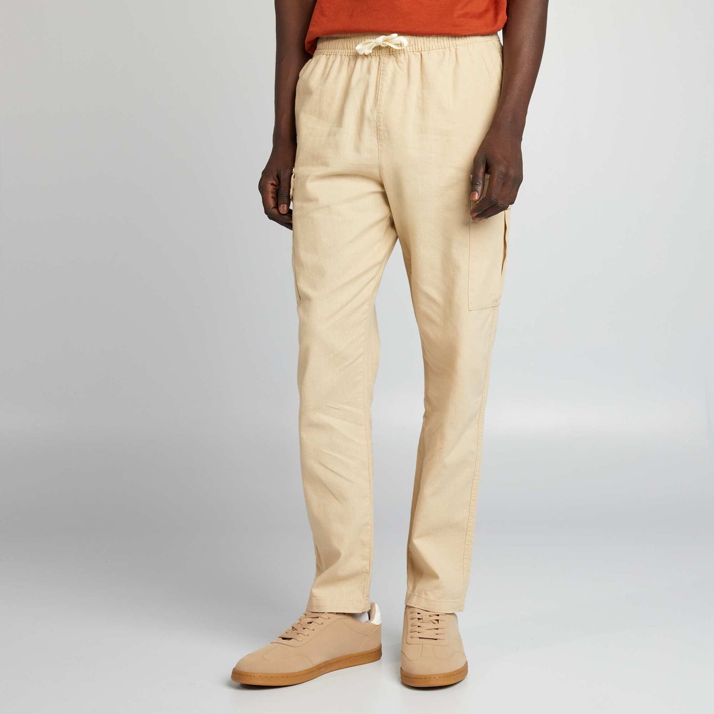 Linen-blend multi-pocket trousers BEIGE