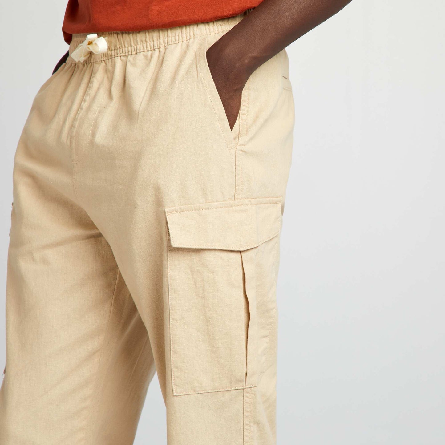 Linen-blend multi-pocket trousers BEIGE