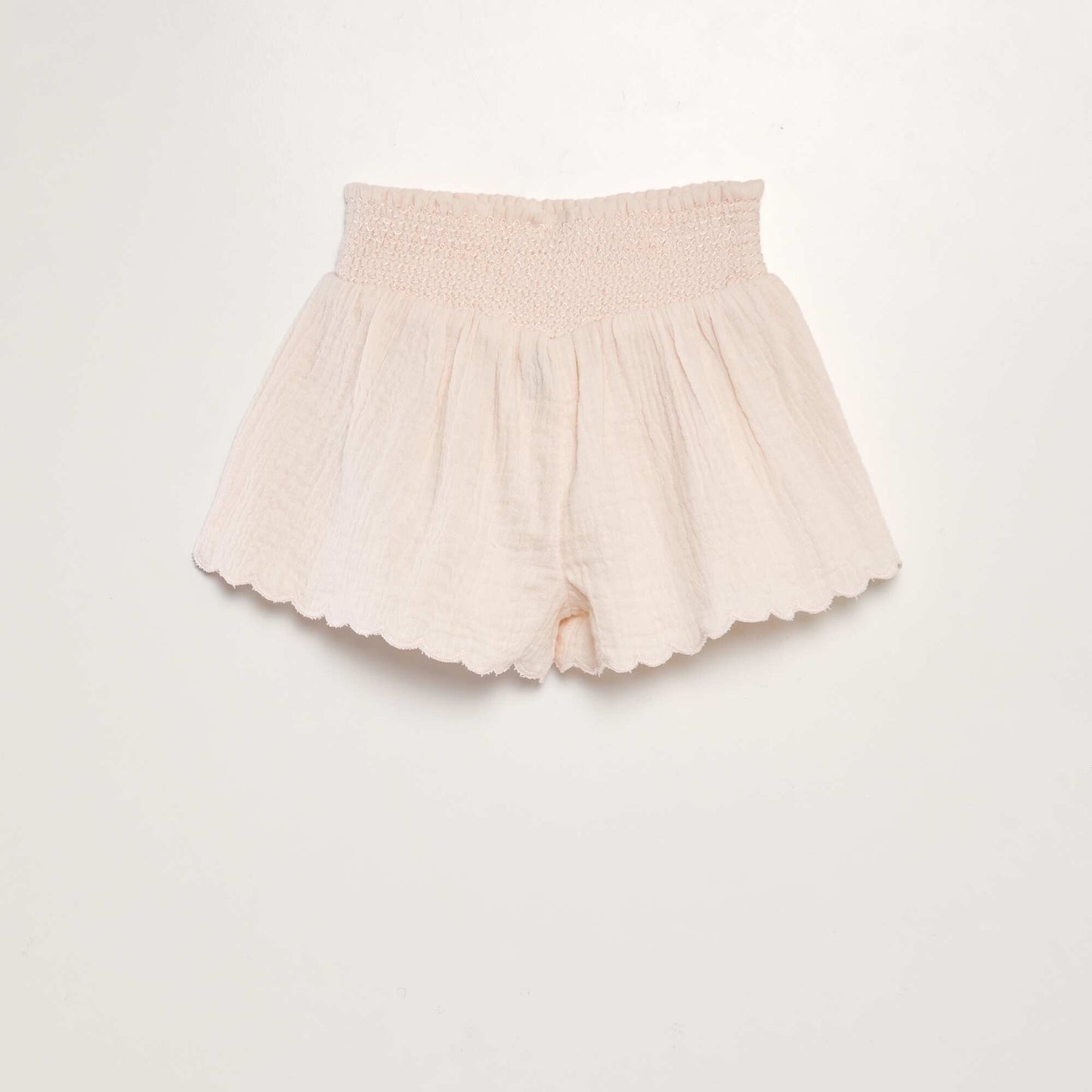 Cotton gauze shorts with smocked waist PINK