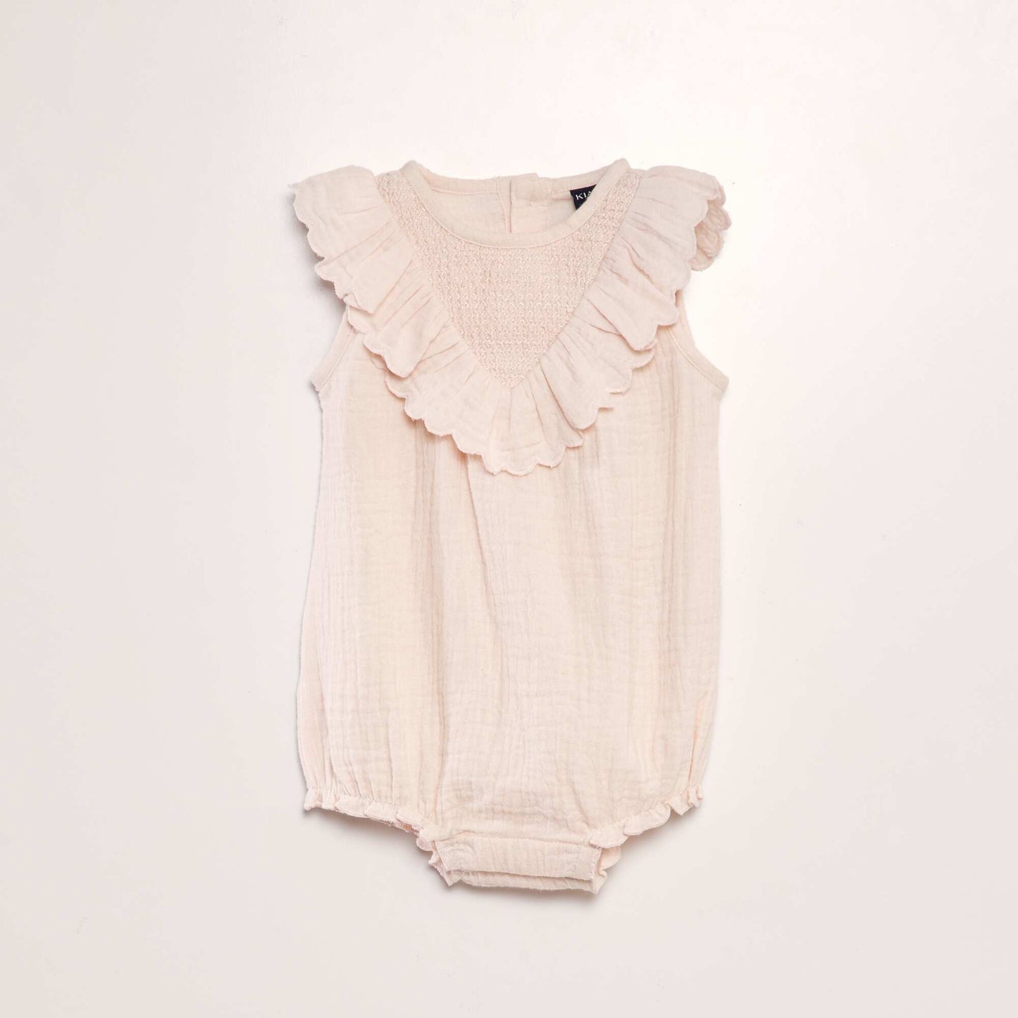 Cotton gauze ruffled romper PINK