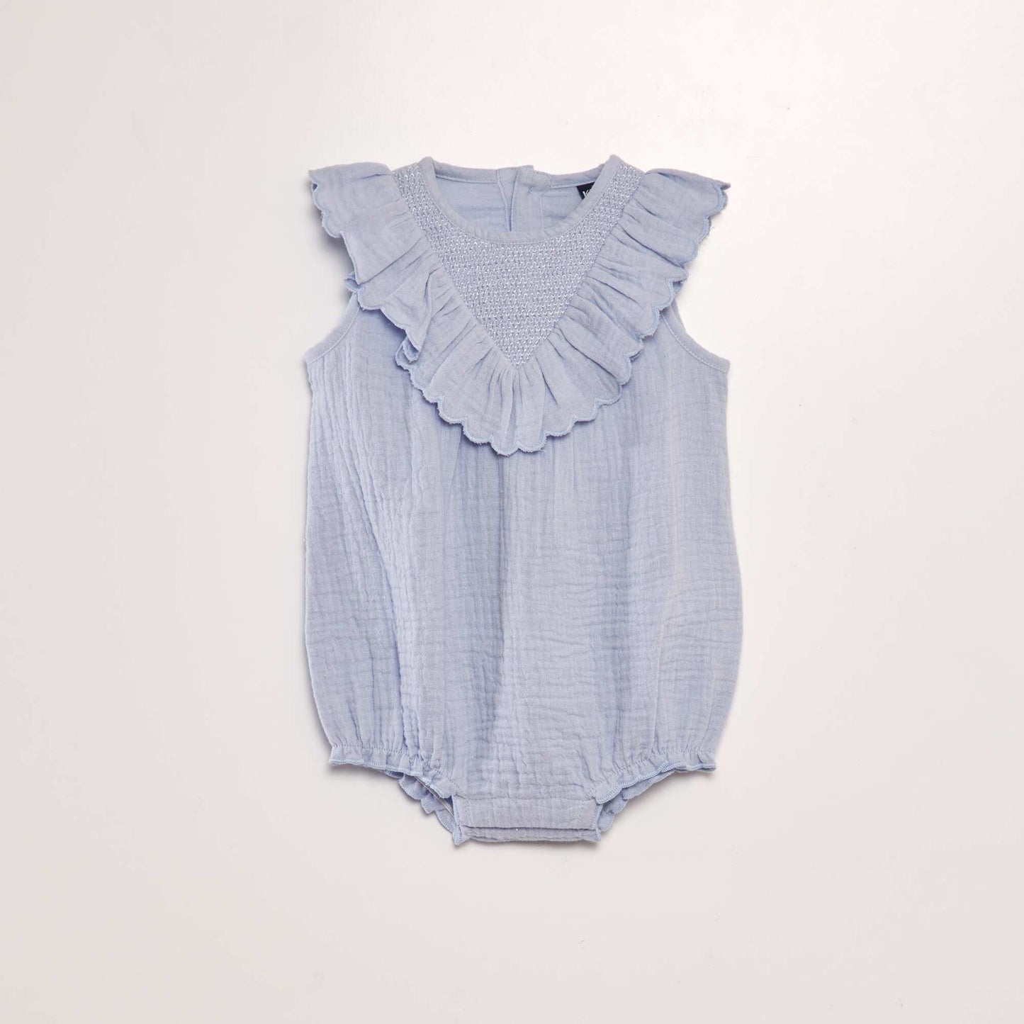 Cotton gauze ruffled romper BLUE