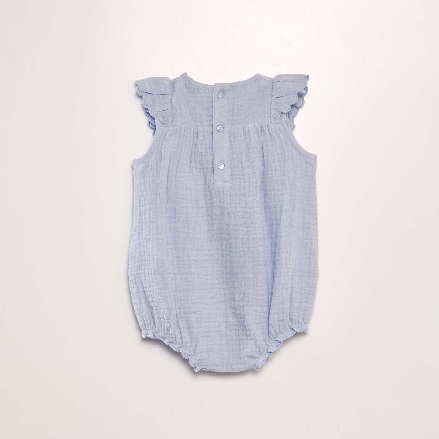 Cotton gauze ruffled romper BLUE