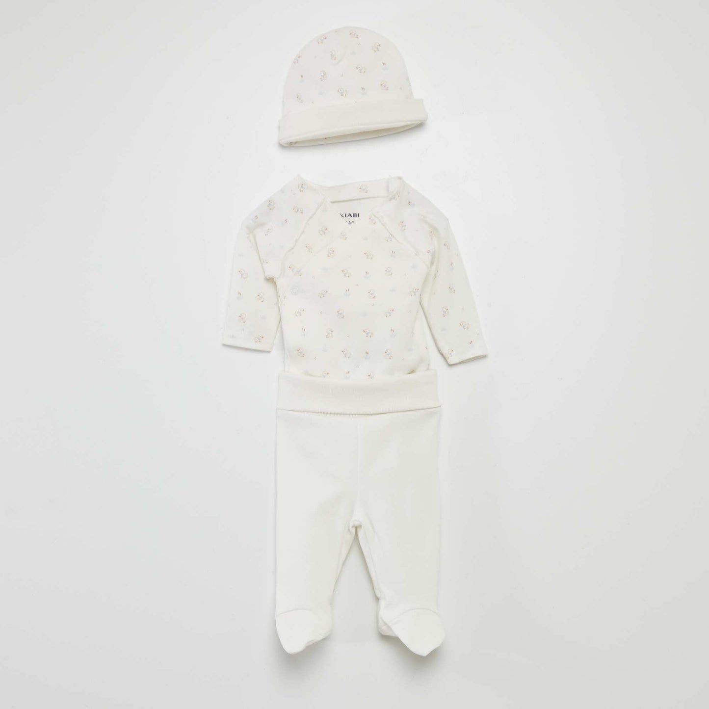 Body + bottoms with feet + beanie set WHITE