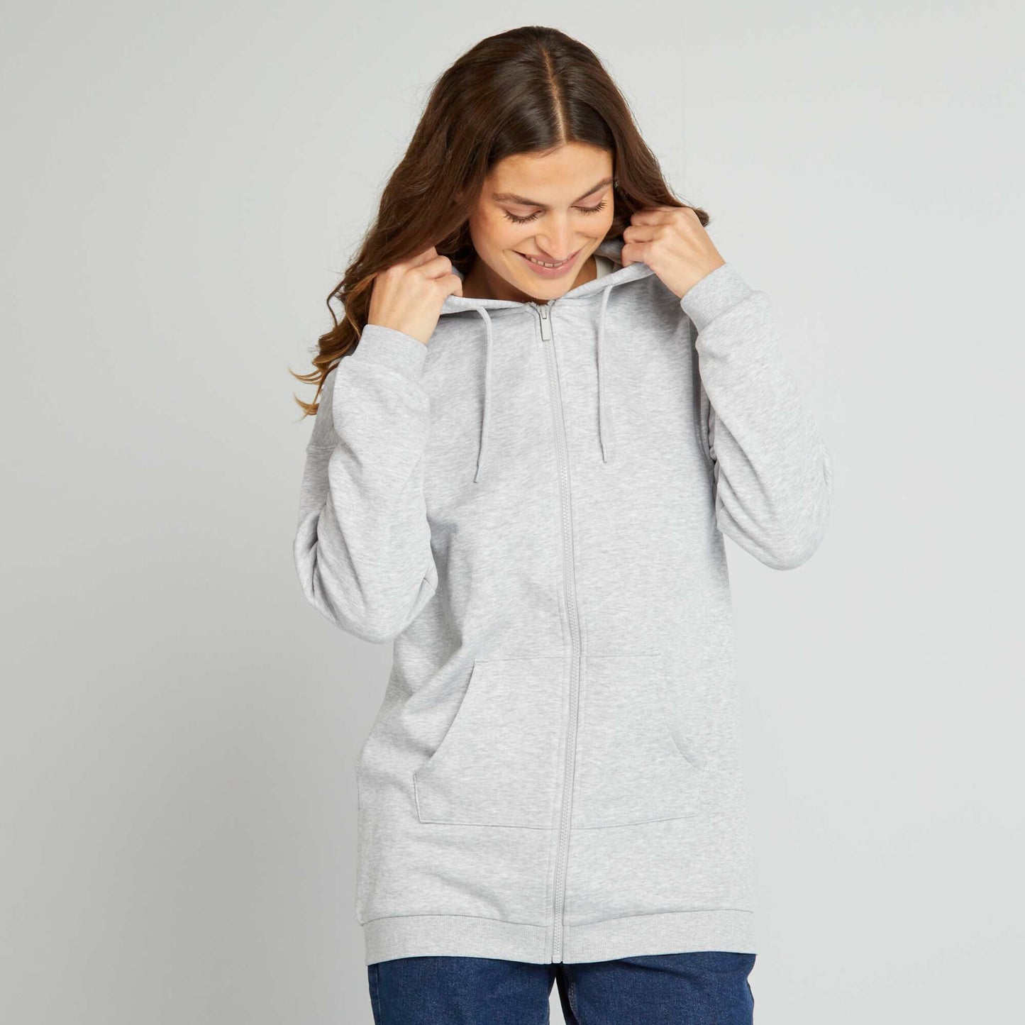 Long-sleeved zip-up sweatshirt GREY