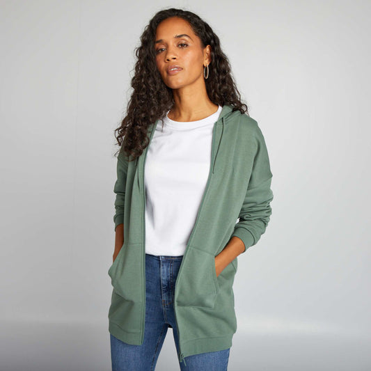 Long-sleeved zip-up sweatshirt GREEN