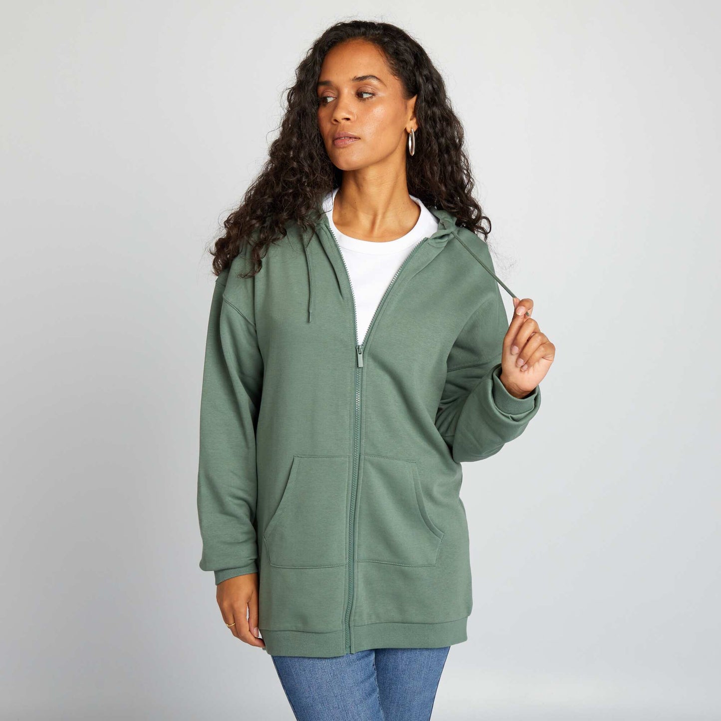 Long-sleeved zip-up sweatshirt GREEN