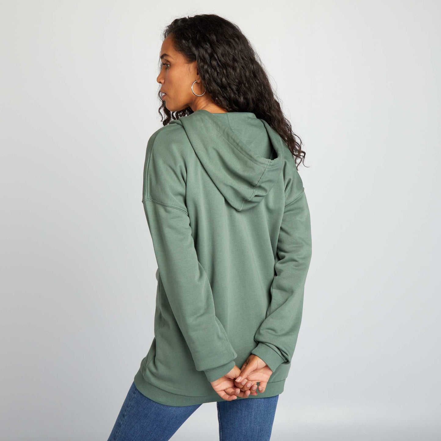 Long-sleeved zip-up sweatshirt GREEN