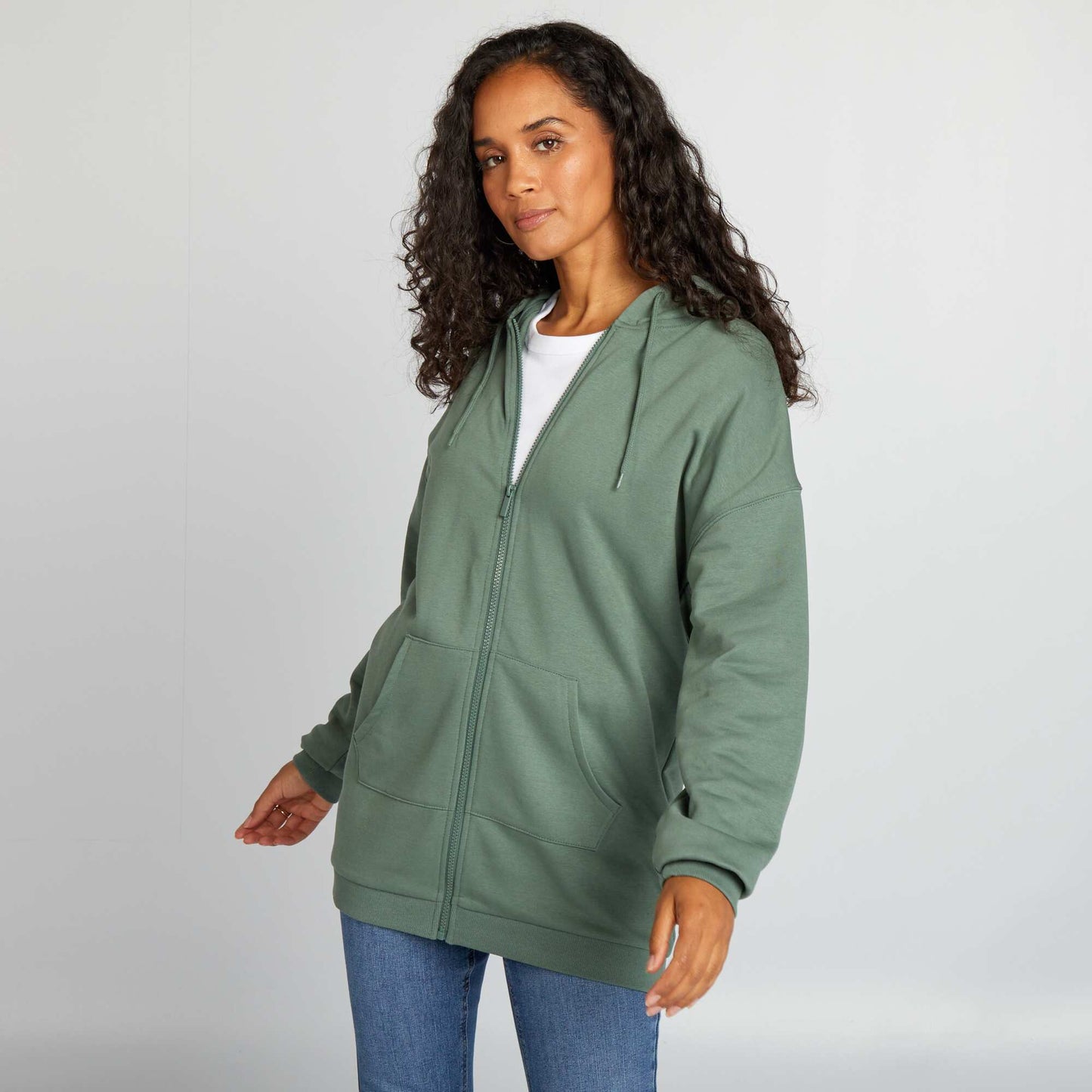 Long-sleeved zip-up sweatshirt GREEN