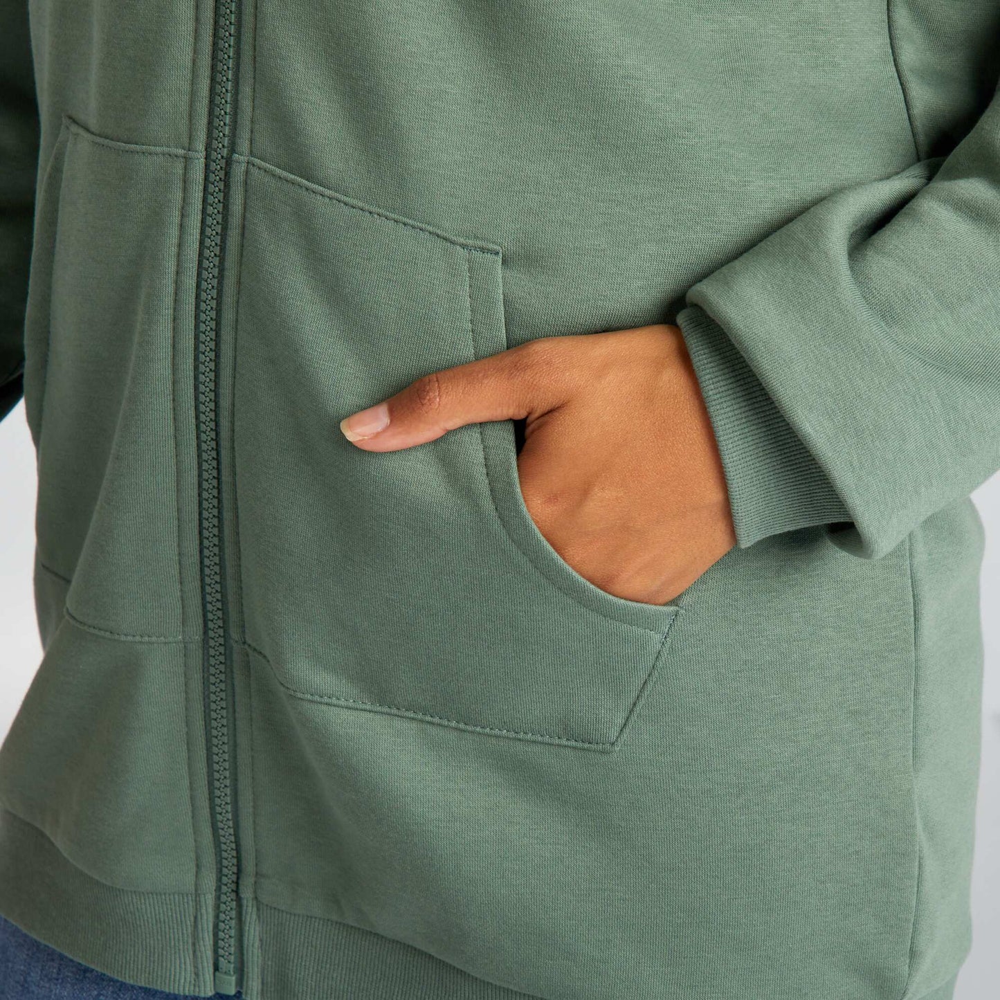 Long-sleeved zip-up sweatshirt GREEN