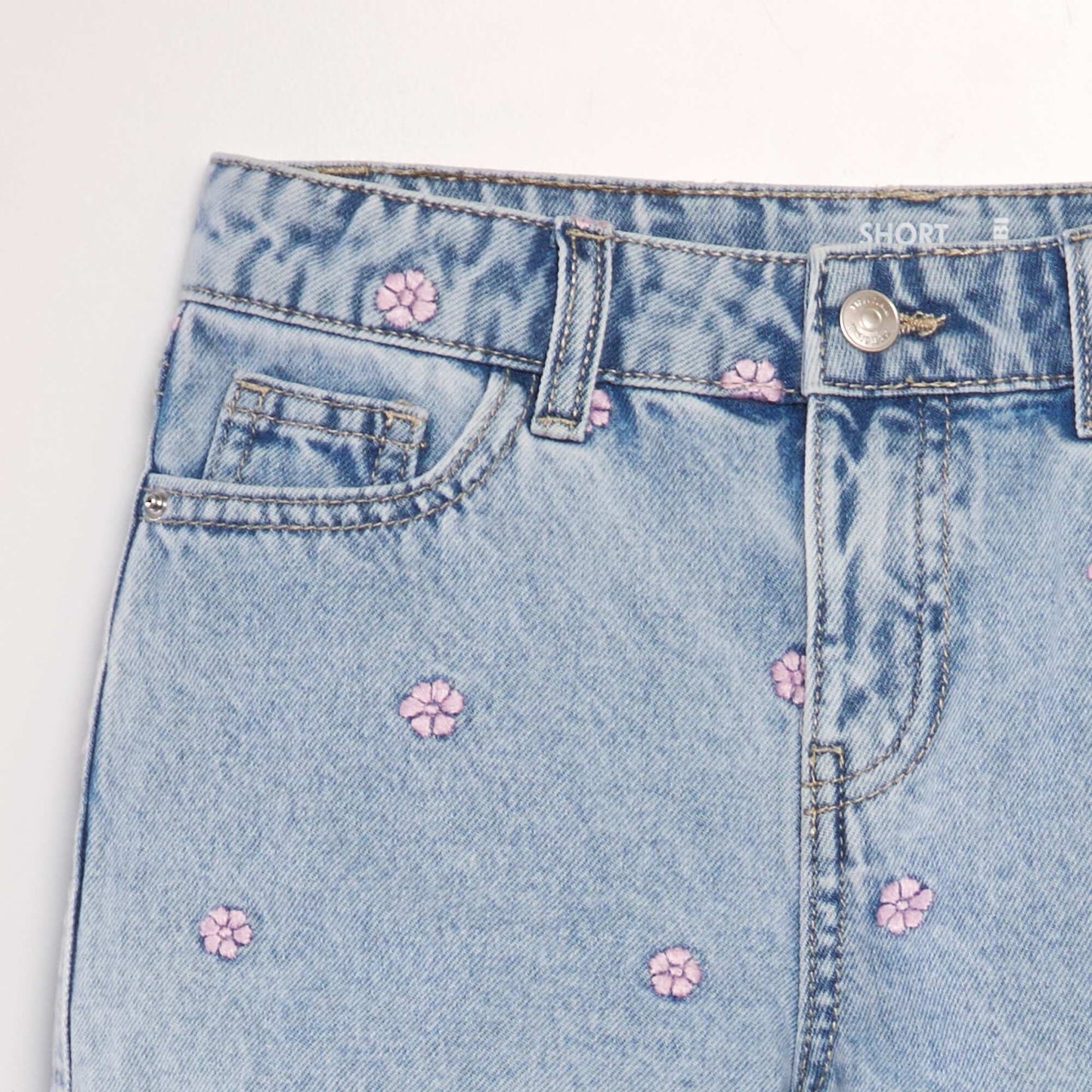 Embroidered denim shorts BLUE