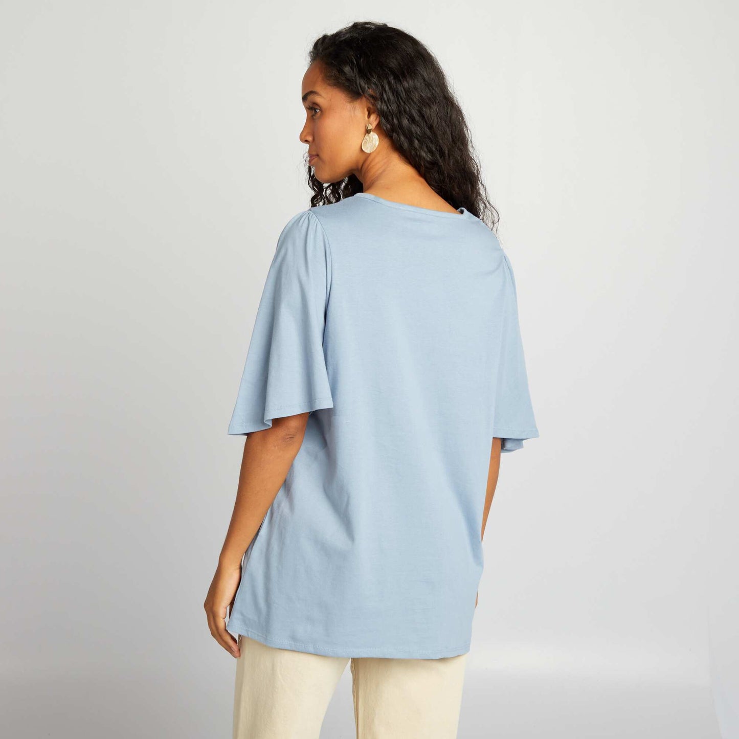 T-shirt with short ruffled sleeves BLUE