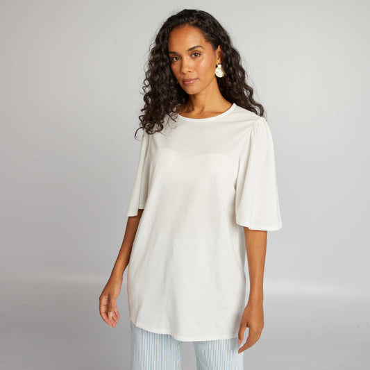 T-shirt with short ruffled sleeves BEIGE