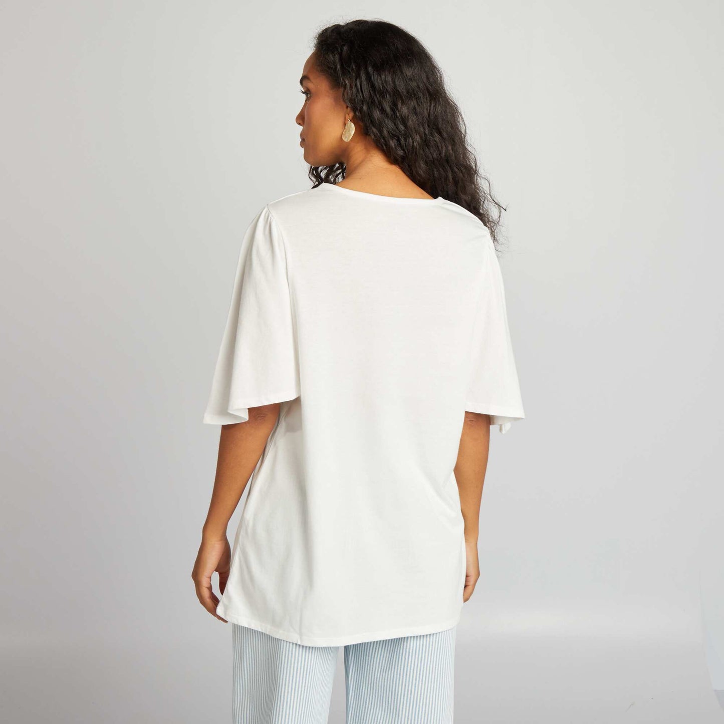 T-shirt with short ruffled sleeves BEIGE