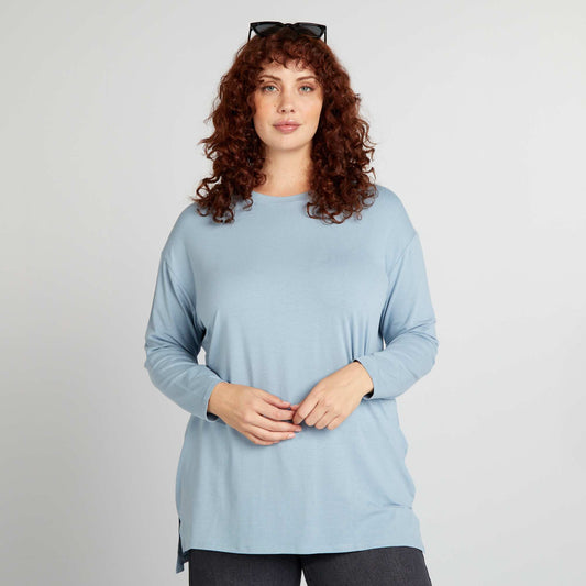 Long-sleeved longline T-shirt BLUE