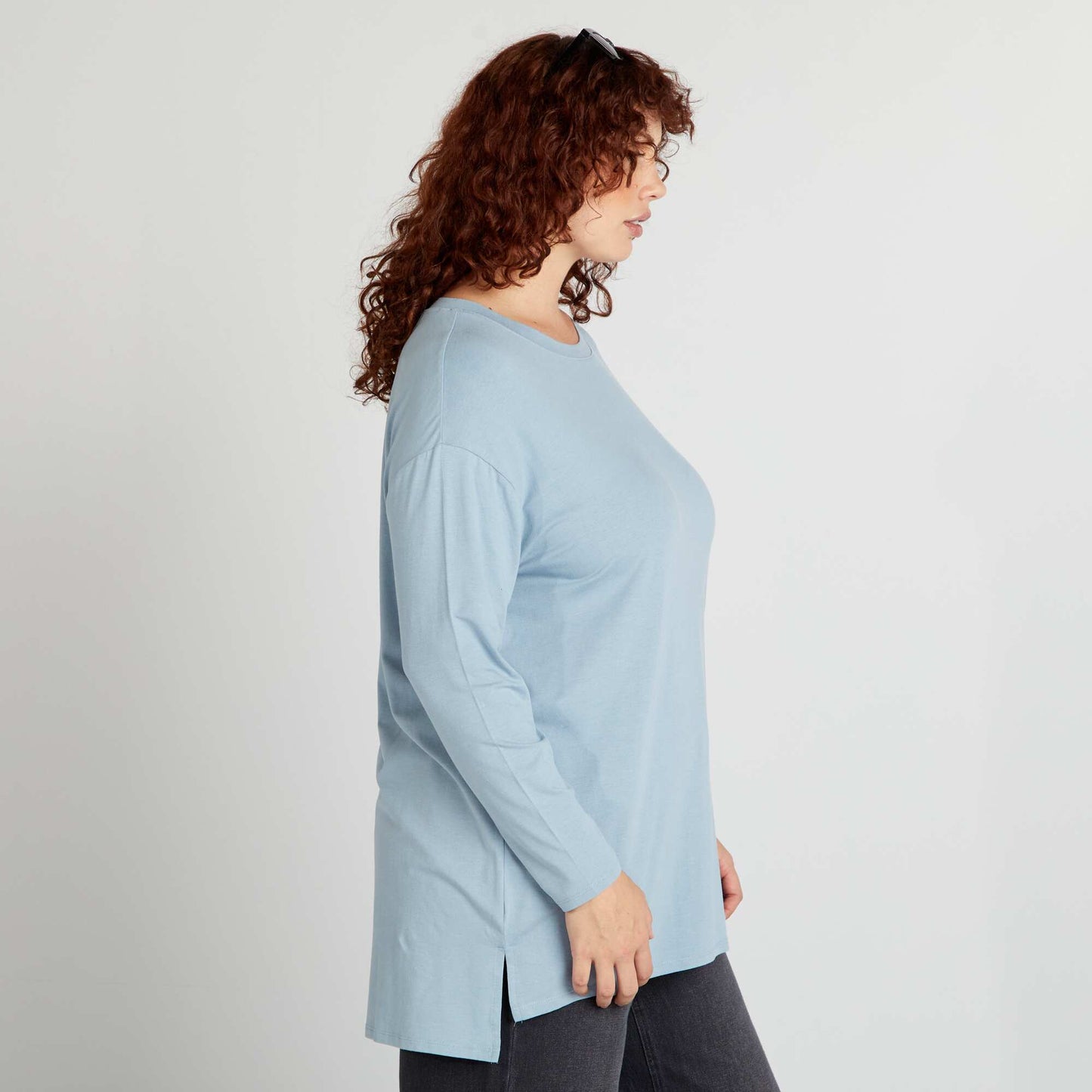 Long-sleeved longline T-shirt BLUE