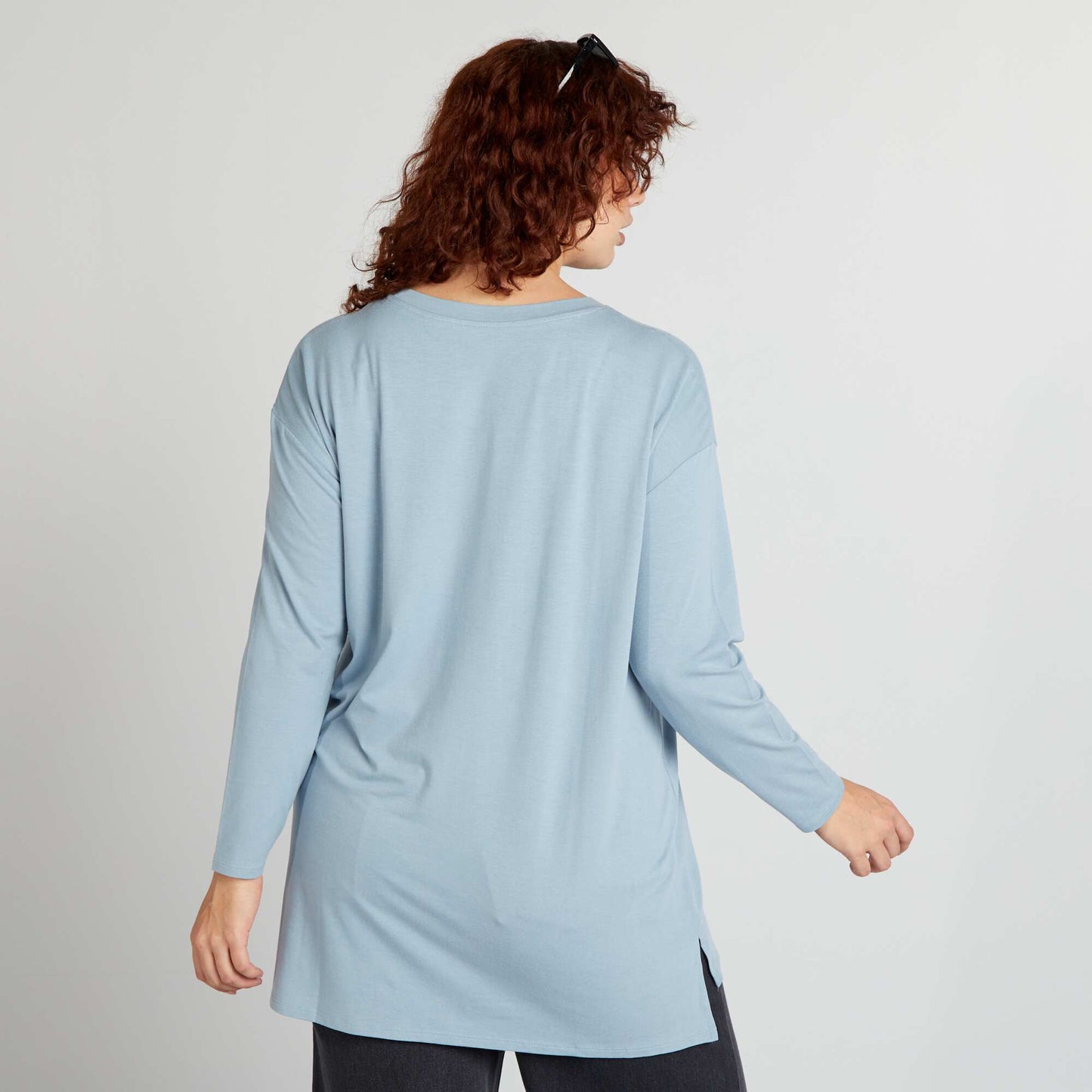 Long-sleeved longline T-shirt BLUE