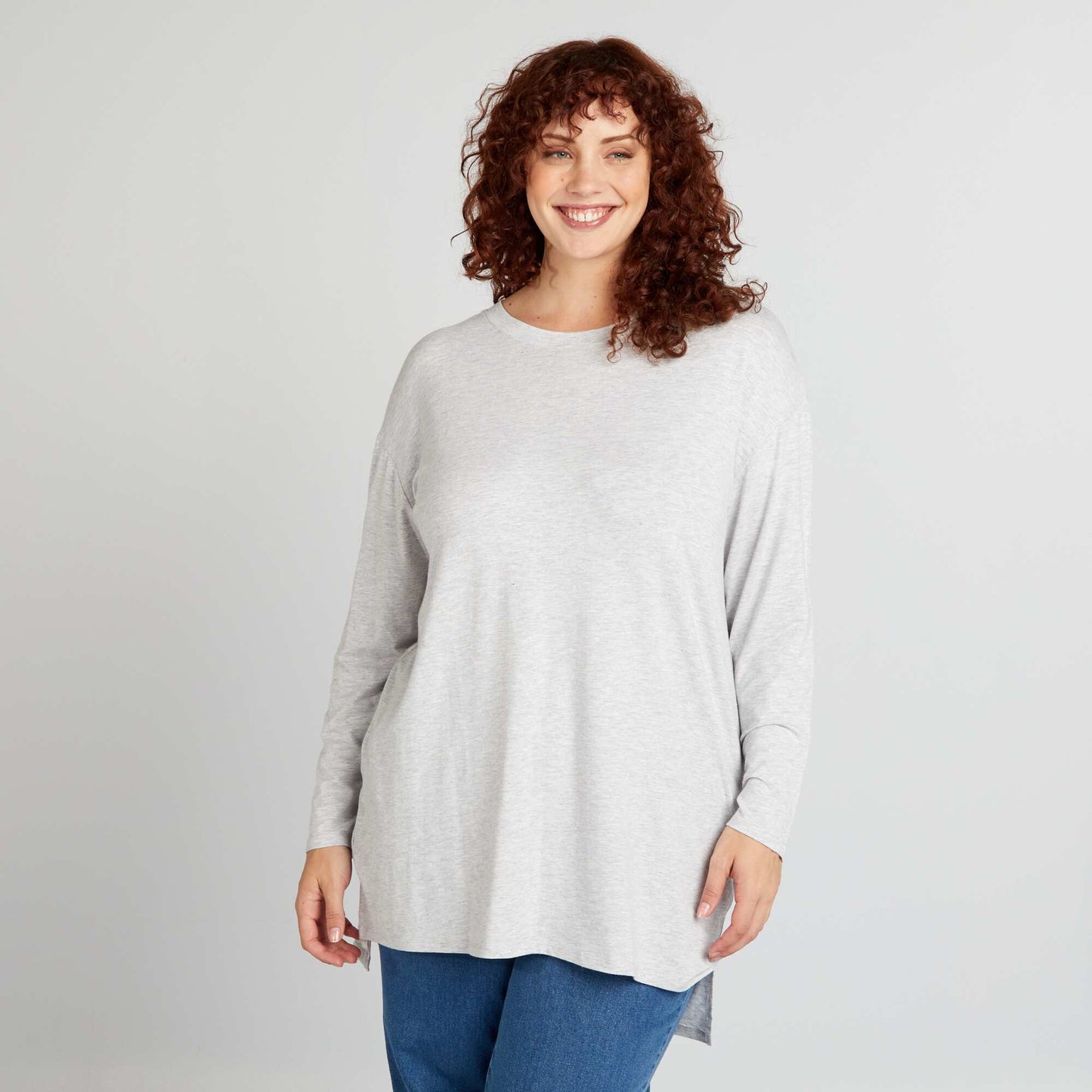 Long-sleeved longline T-shirt GREY