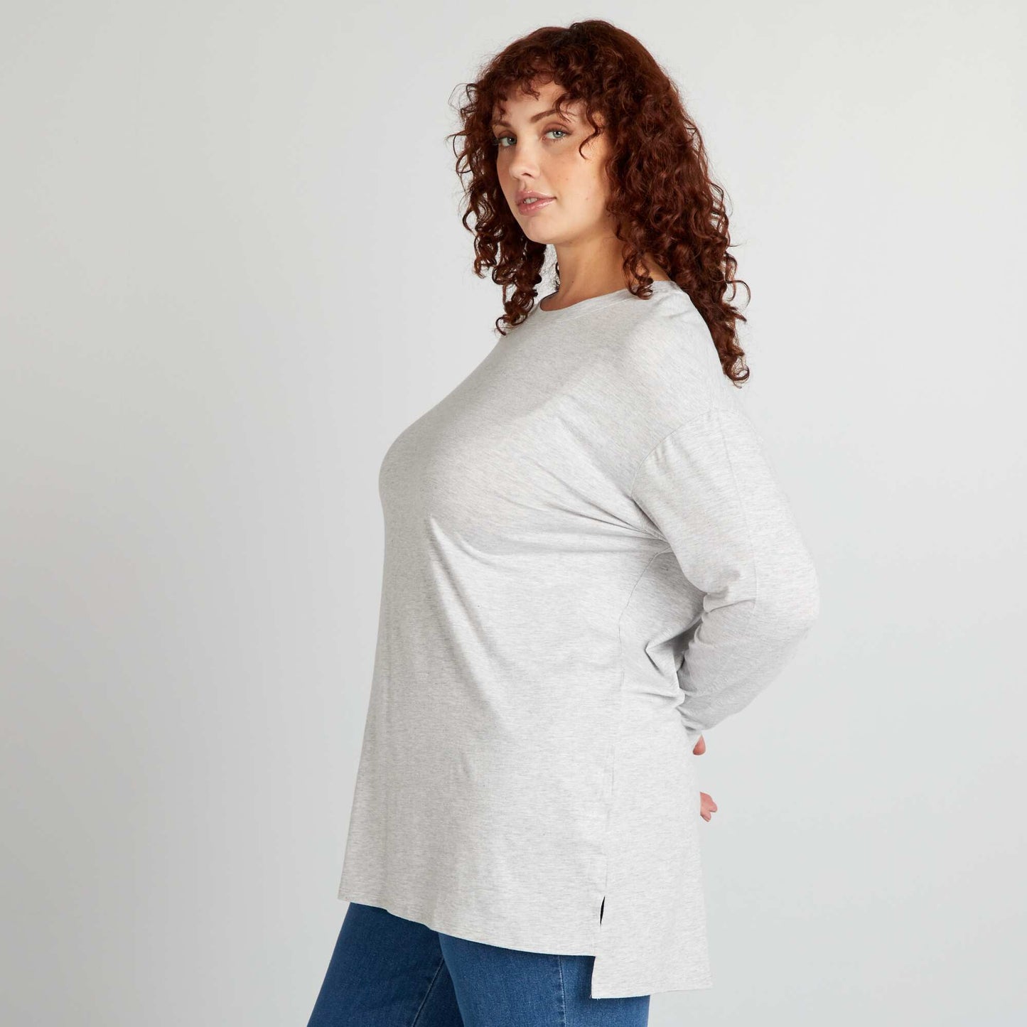 Long-sleeved longline T-shirt GREY